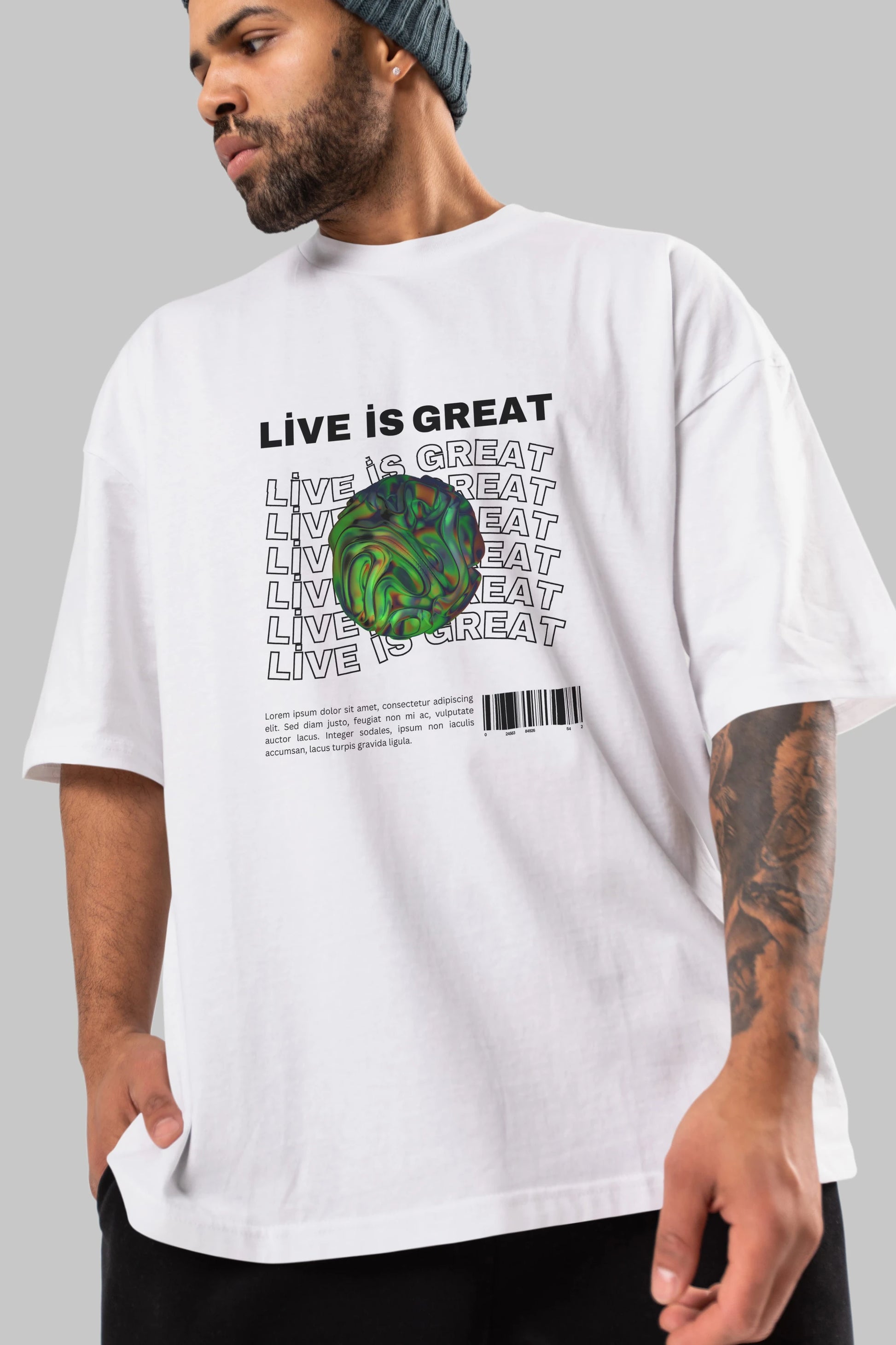 Live is Great Yazılı Ön Baskılı Oversize t-shirt Erkek Kadın Unisex