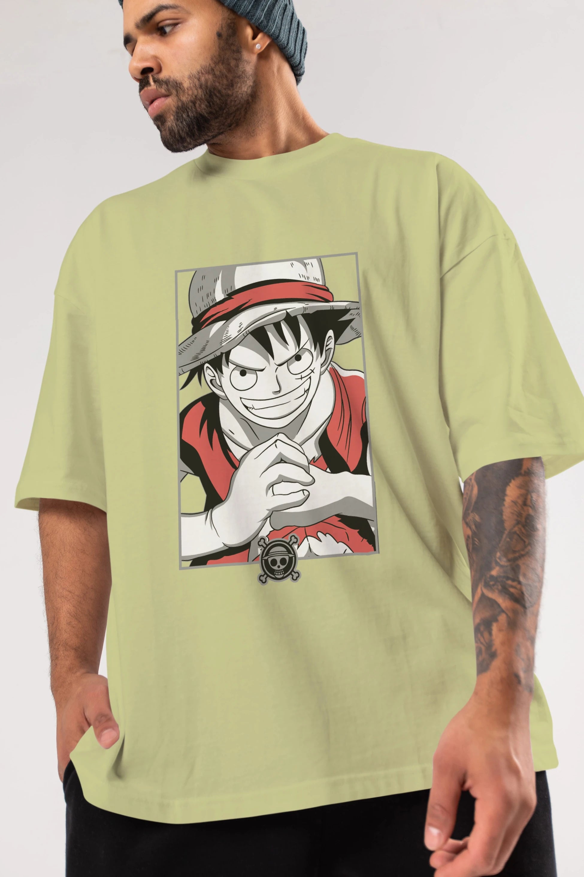 LUFF D. MONKEY OnePiece Anime Ön Baskılı Oversize t-shirt %100 pamuk Erkek Kadın Unisex