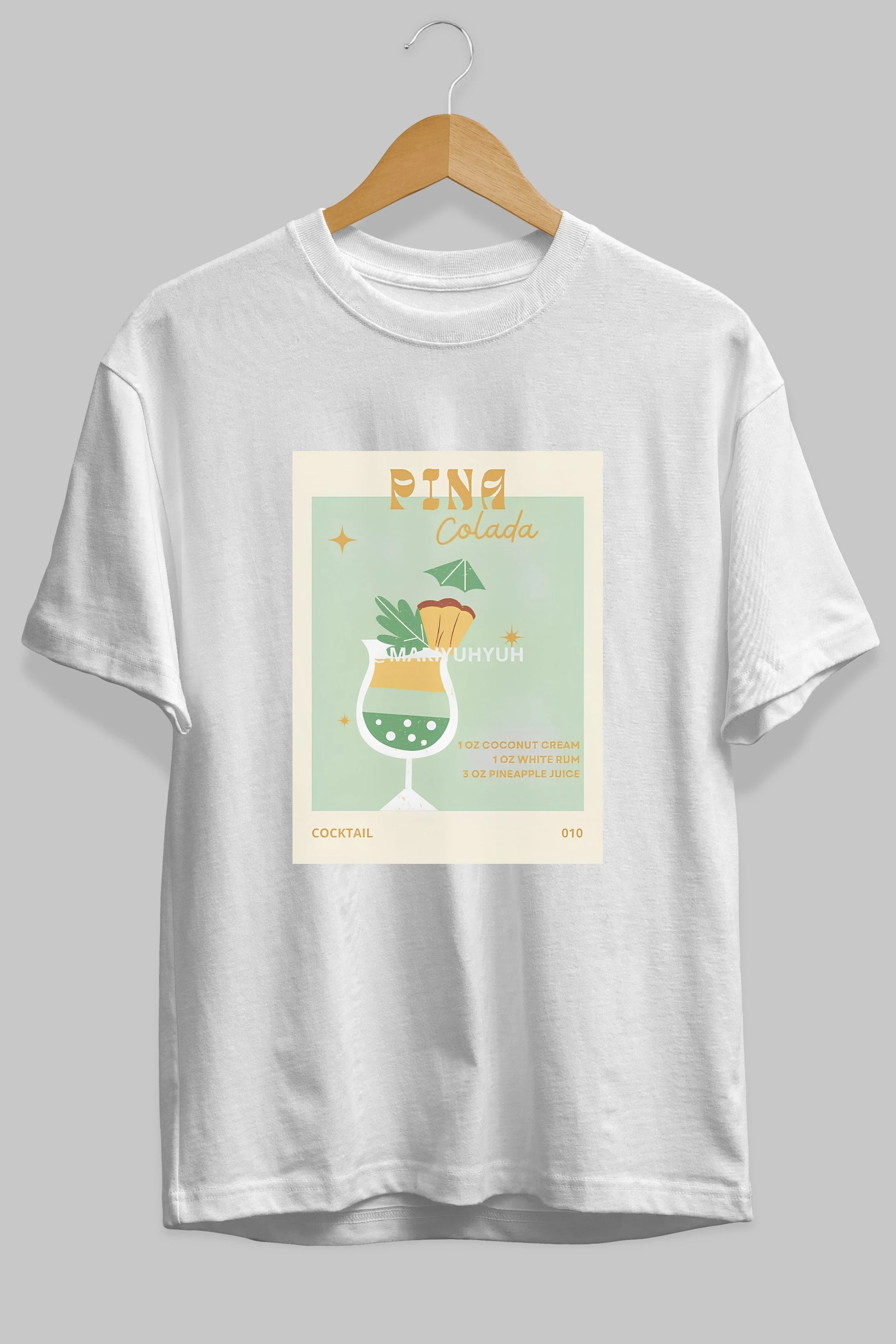 Pina Colada Ön Baskılı Oversize t-shirt Erkek Kadın Unisex %100 Pamuk Bisiklet Yaka tişort