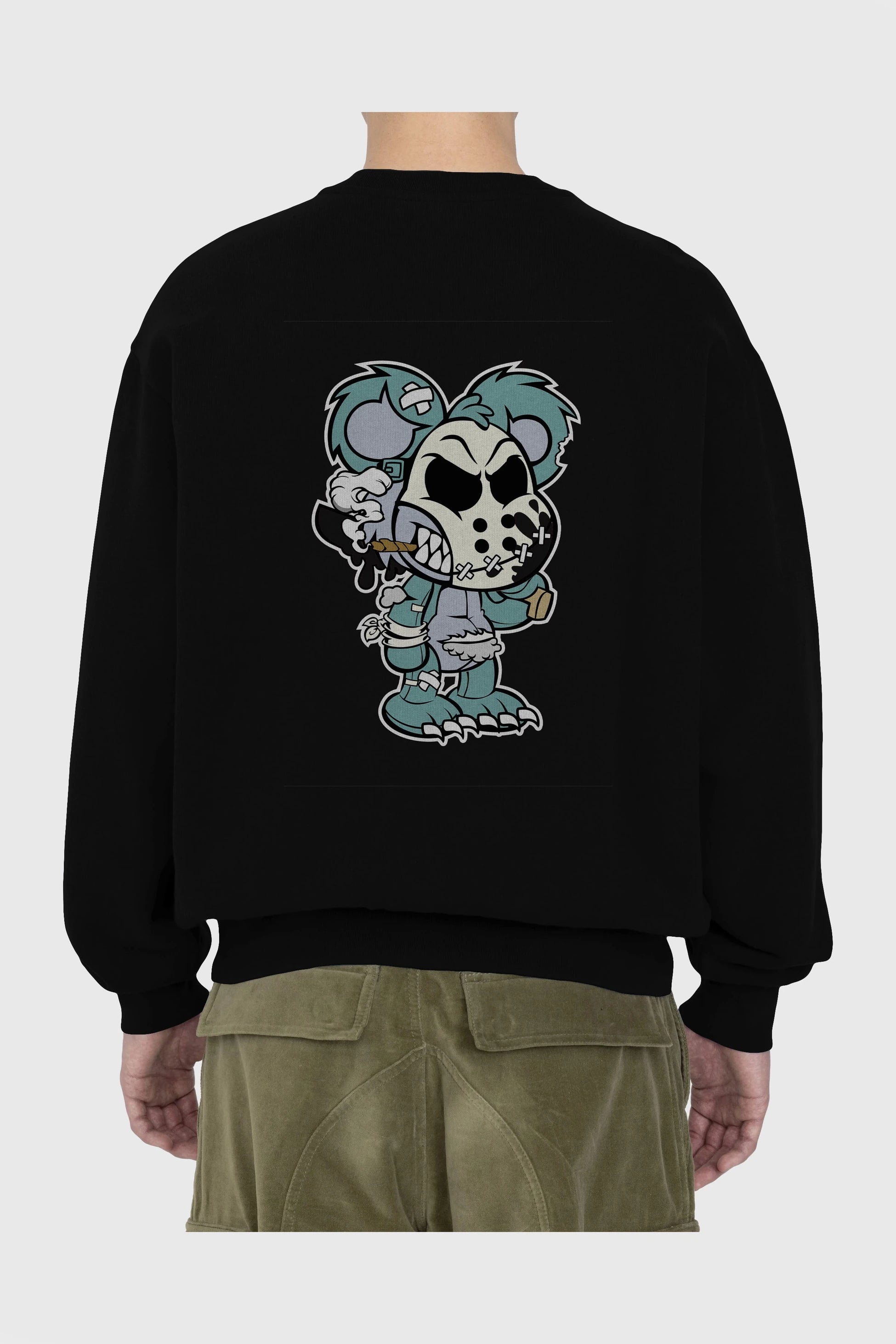 Evil Teddy Bear Arka Baskılı Oversize Sweatshirt Erkek Kadın Unisex