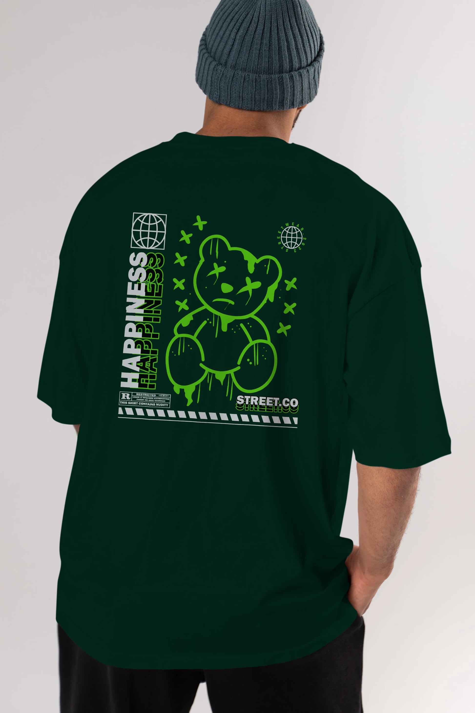 Happiness Bear 3 Arka Baskılı Oversize t-shirt Erkek Kadın Unisex