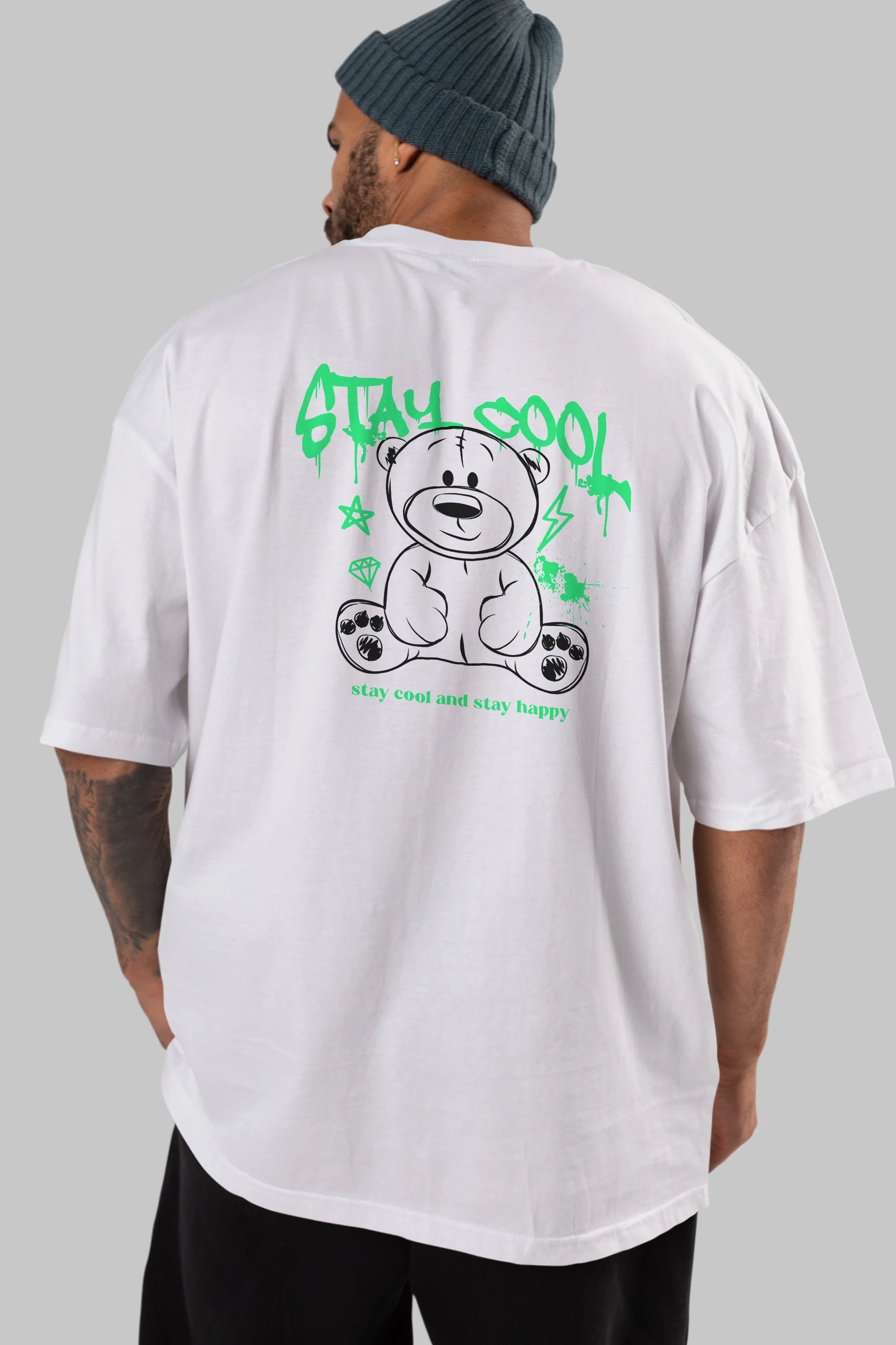 Teddy Bear Stay Cool Arka Baskılı Oversize t-shirt Erkek Kadın Unisex