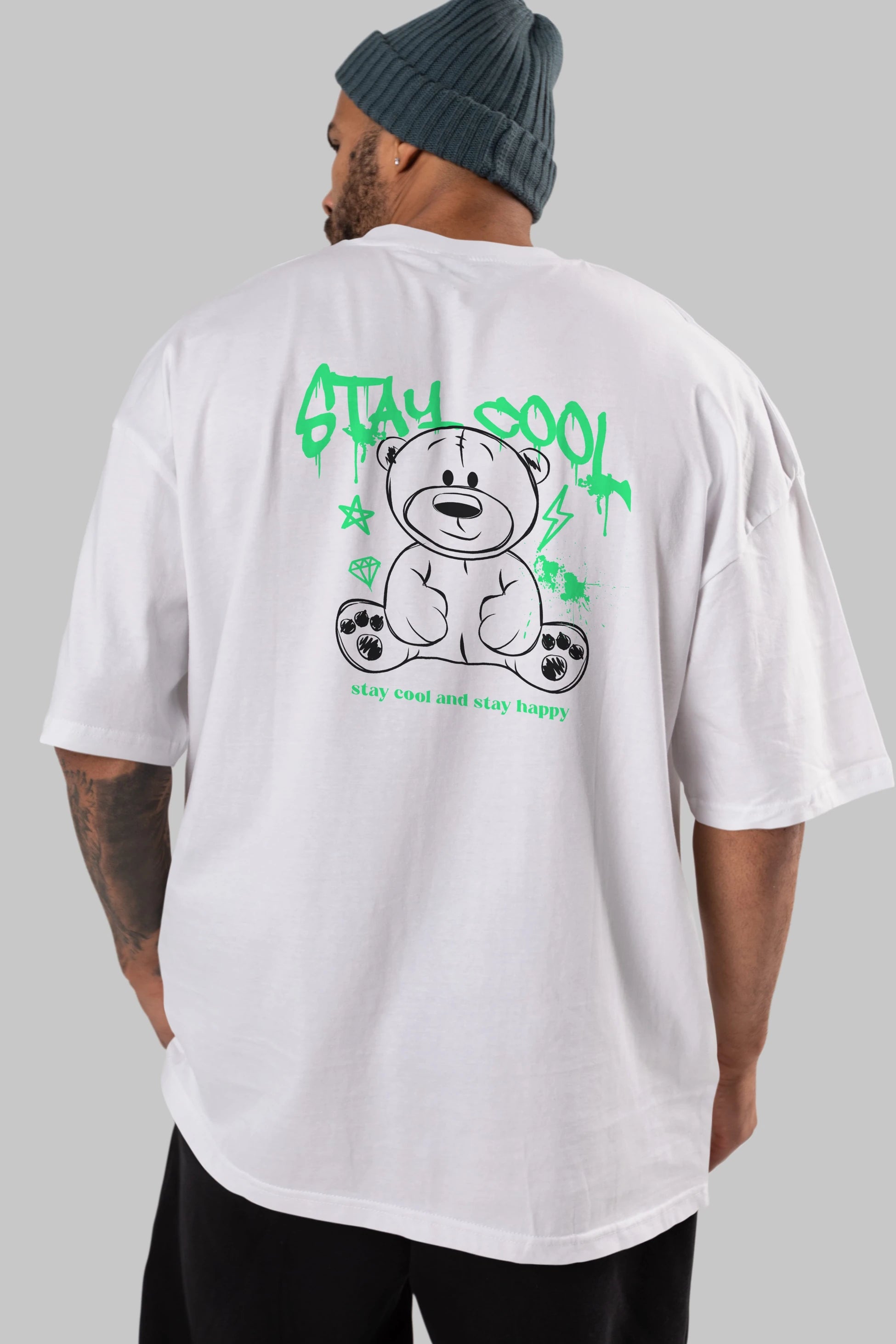 Teddy Bear Stay Cool Arka Baskılı Oversize t-shirt Erkek Kadın Unisex