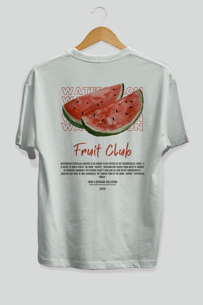 Watermelon Arka Baskılı Oversize t-shirt Erkek Kadın Pamuk Bisiklet Yaka tişort