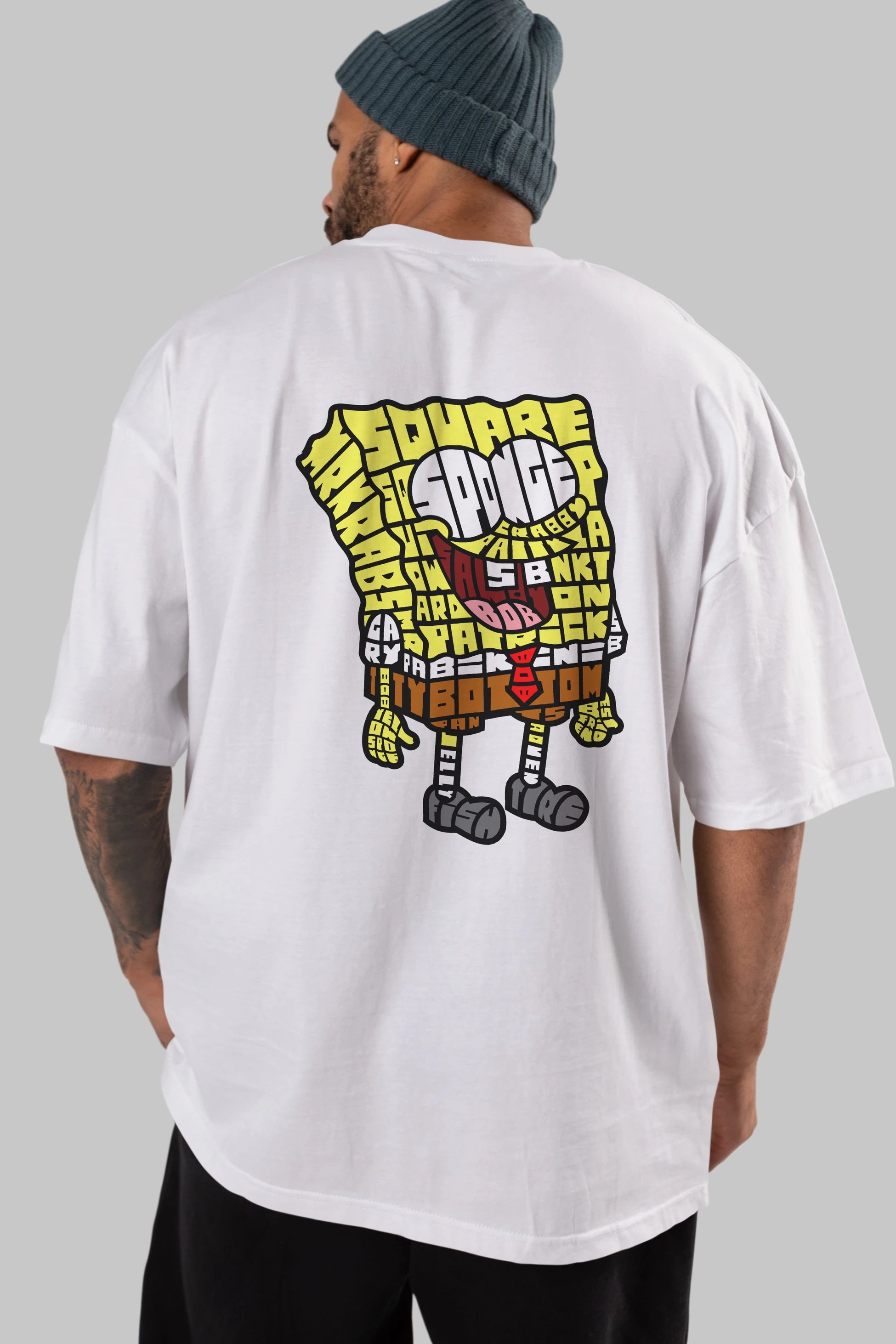Yellow Sponge Arka Baskılı Oversize t-shirt %100 pamuk Erkek Kadın Unisex
