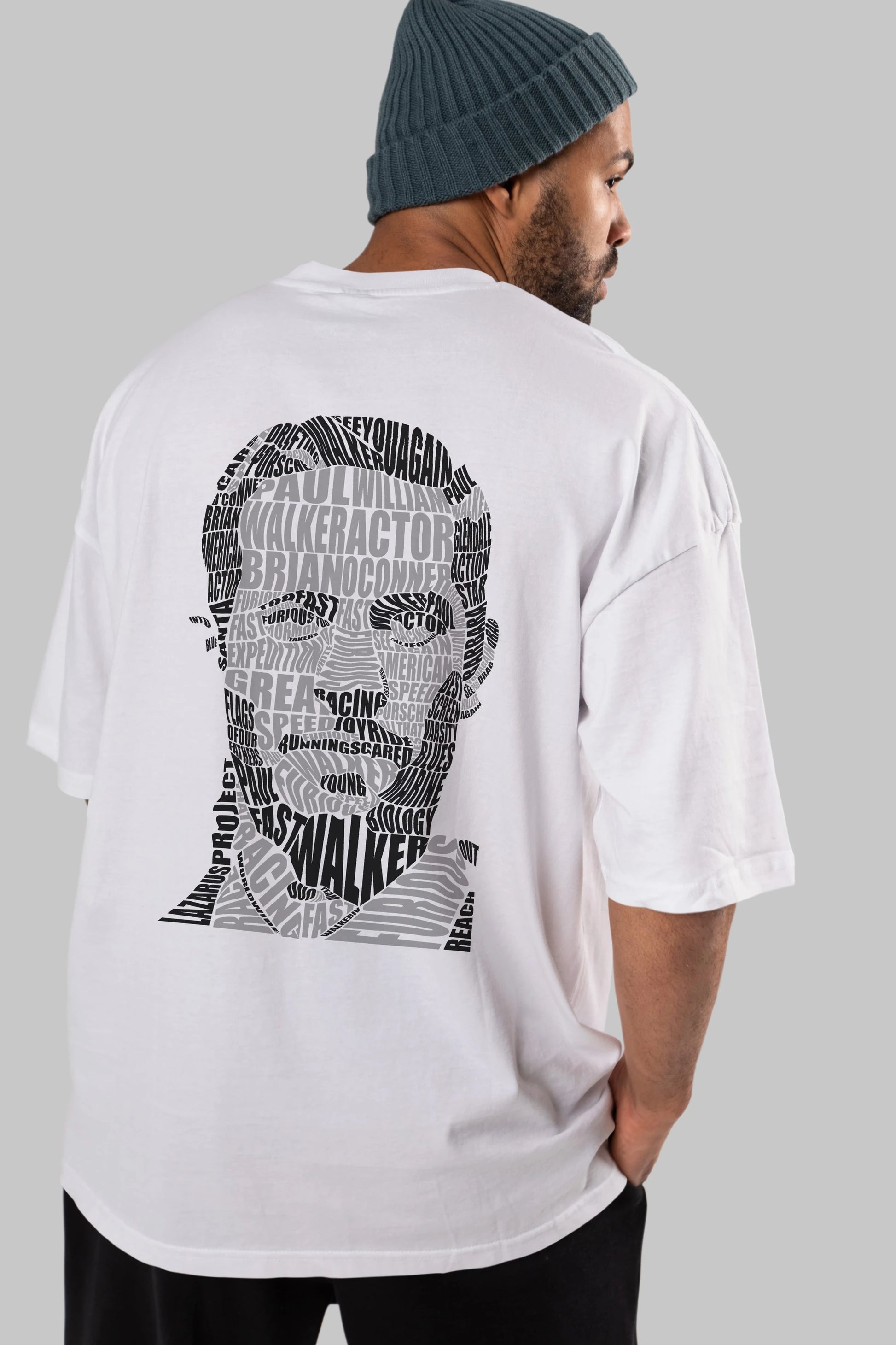 Paul Walker Calligram Arka Baskılı Oversize t-shirt %100 pamuk Erkek Kadın Unisex