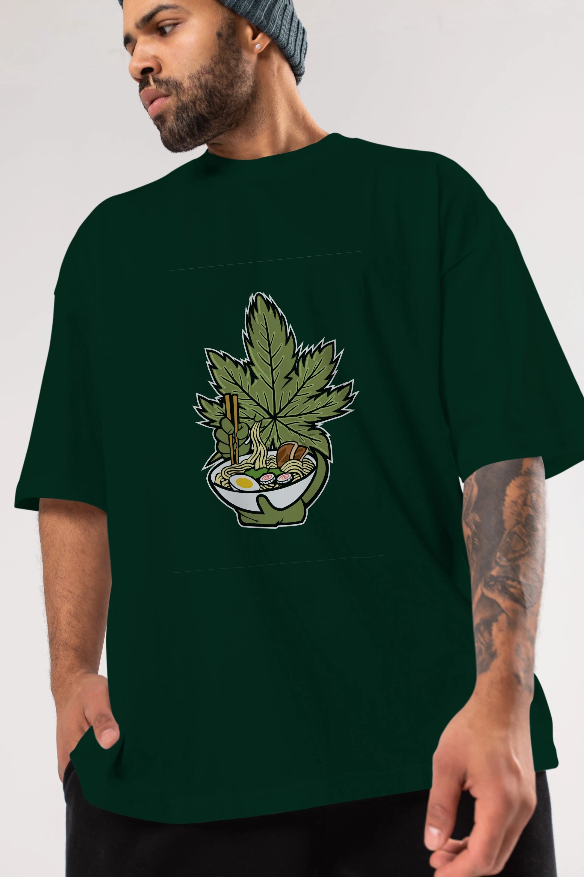 Weed Ramen Ön Baskılı Oversize t-shirt Erkek Kadın Unisex %100 Pamuk tişort