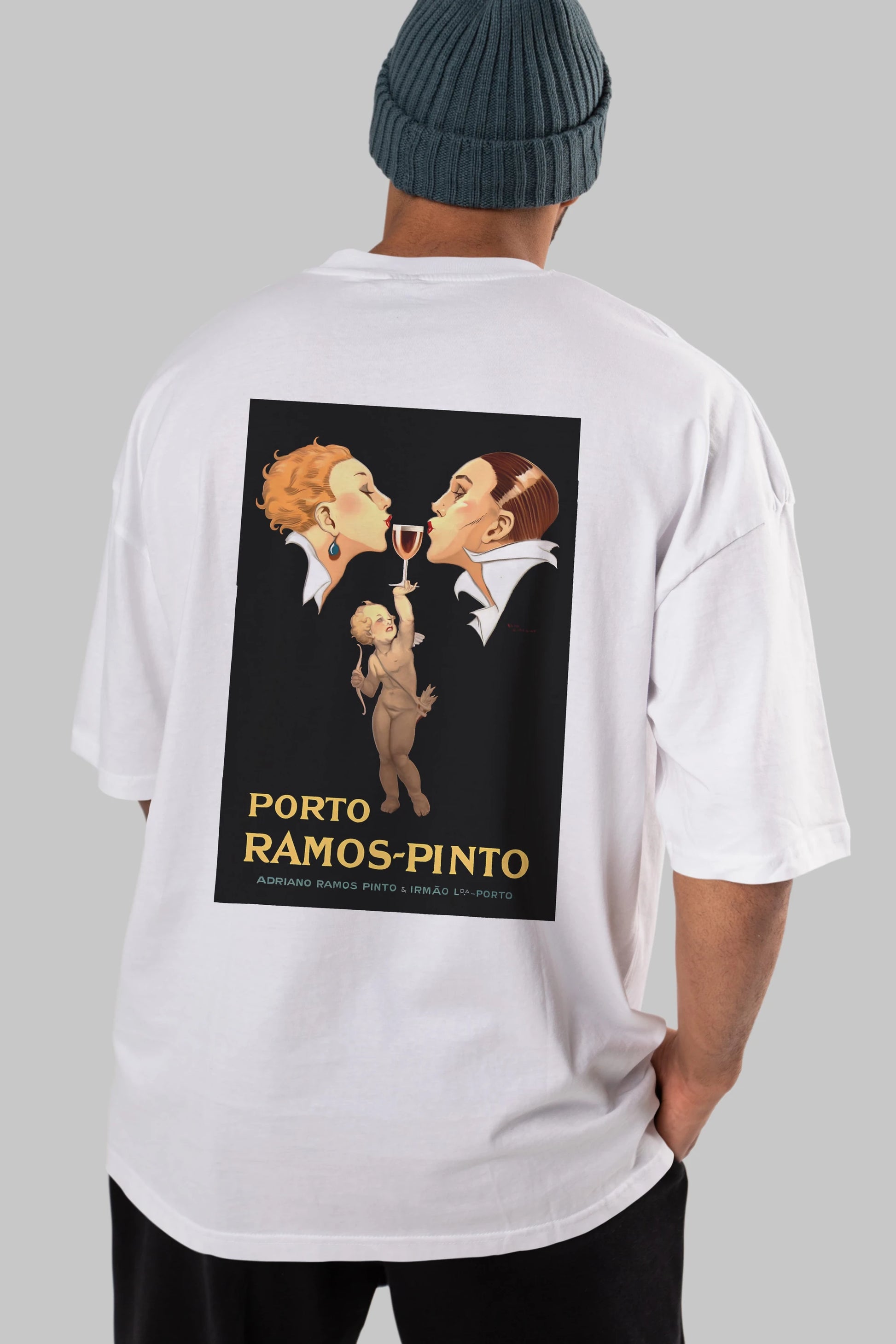 Porto Ramos Pinto Arka Baskılı Oversize t-shirt Erkek Kadın Unisex %100 Pamuk Bisiklet Yaka tişort