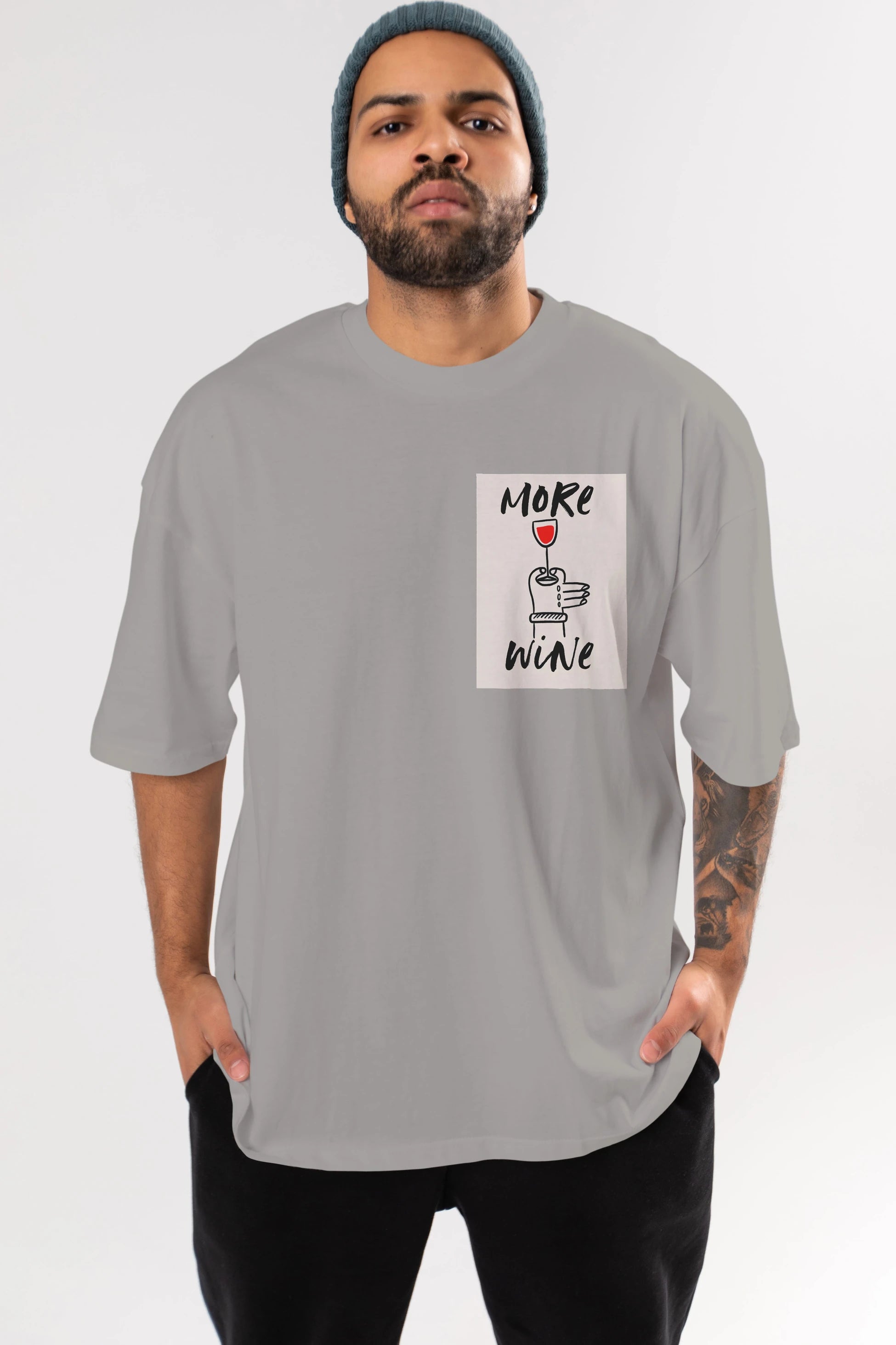 More Wine 2 Ön Sol Baskılı Oversize t-shirt Erkek Kadın Unisex %100 Pamuk Bisiklet Yaka tişort