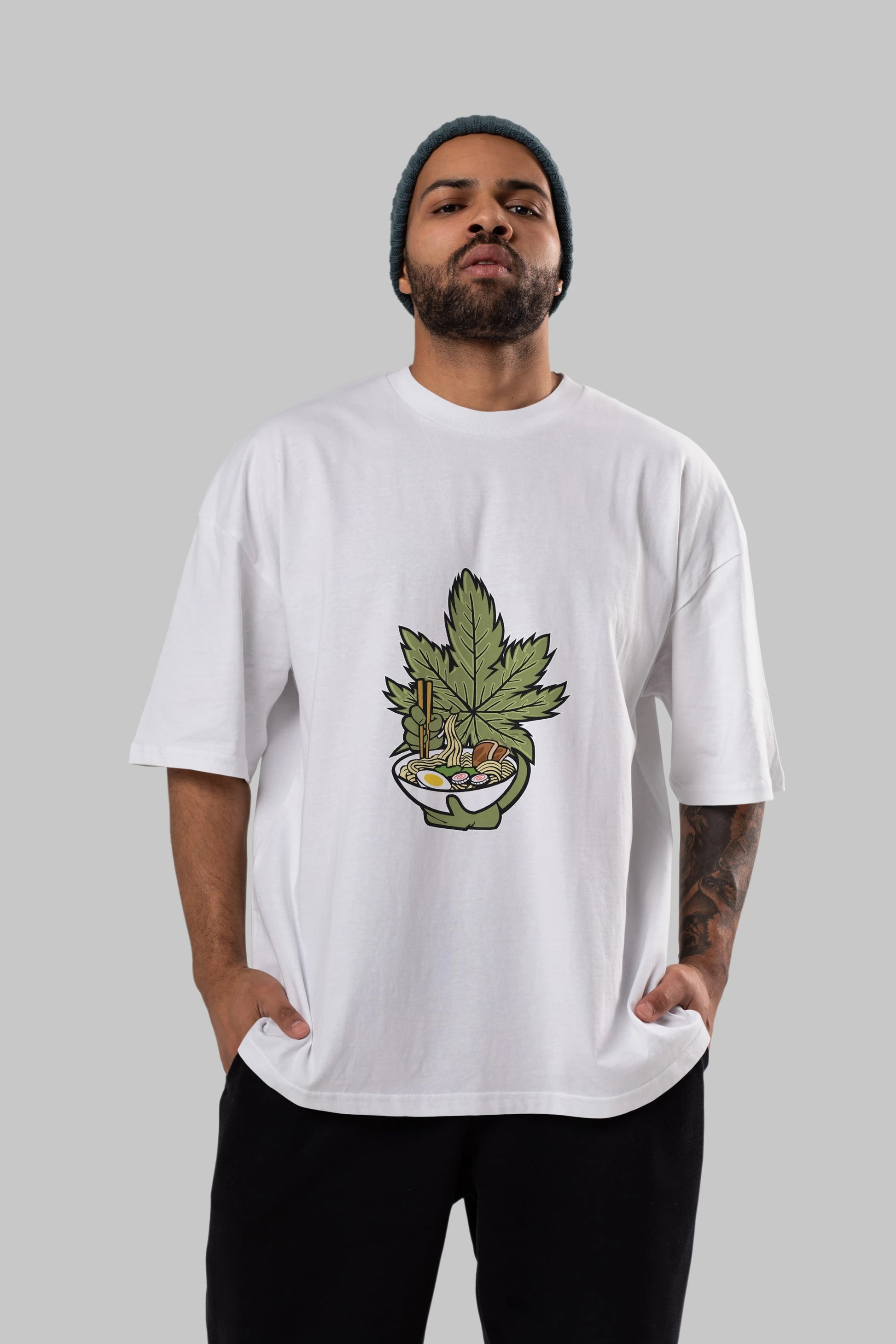 Weed Ramen Ön Baskılı Oversize t-shirt Erkek Kadın Unisex %100 Pamuk tişort