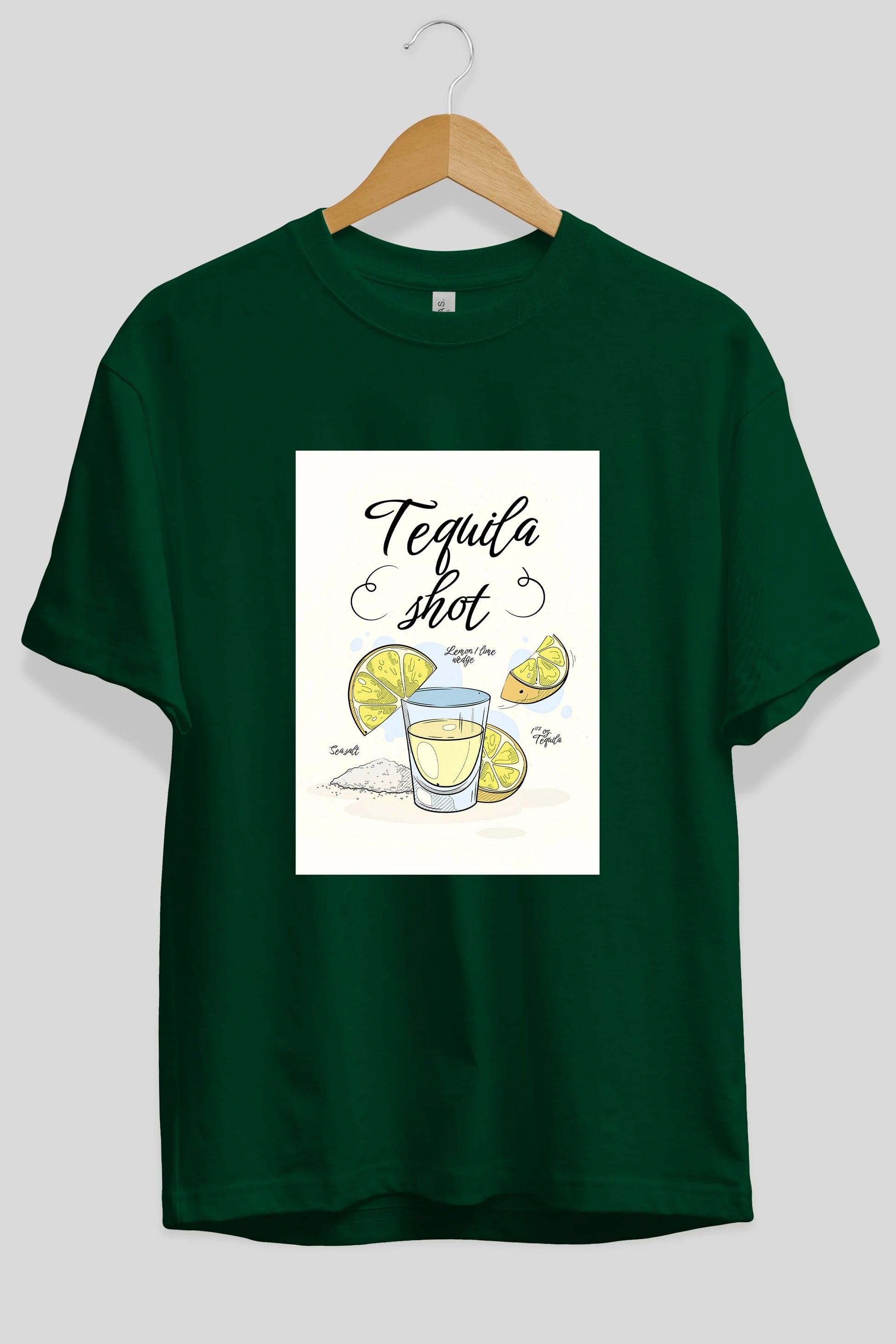 Tequila Shot Ön Baskılı Oversize t-shirt Erkek Kadın Unisex %100 Pamuk Bisiklet Yaka tişort