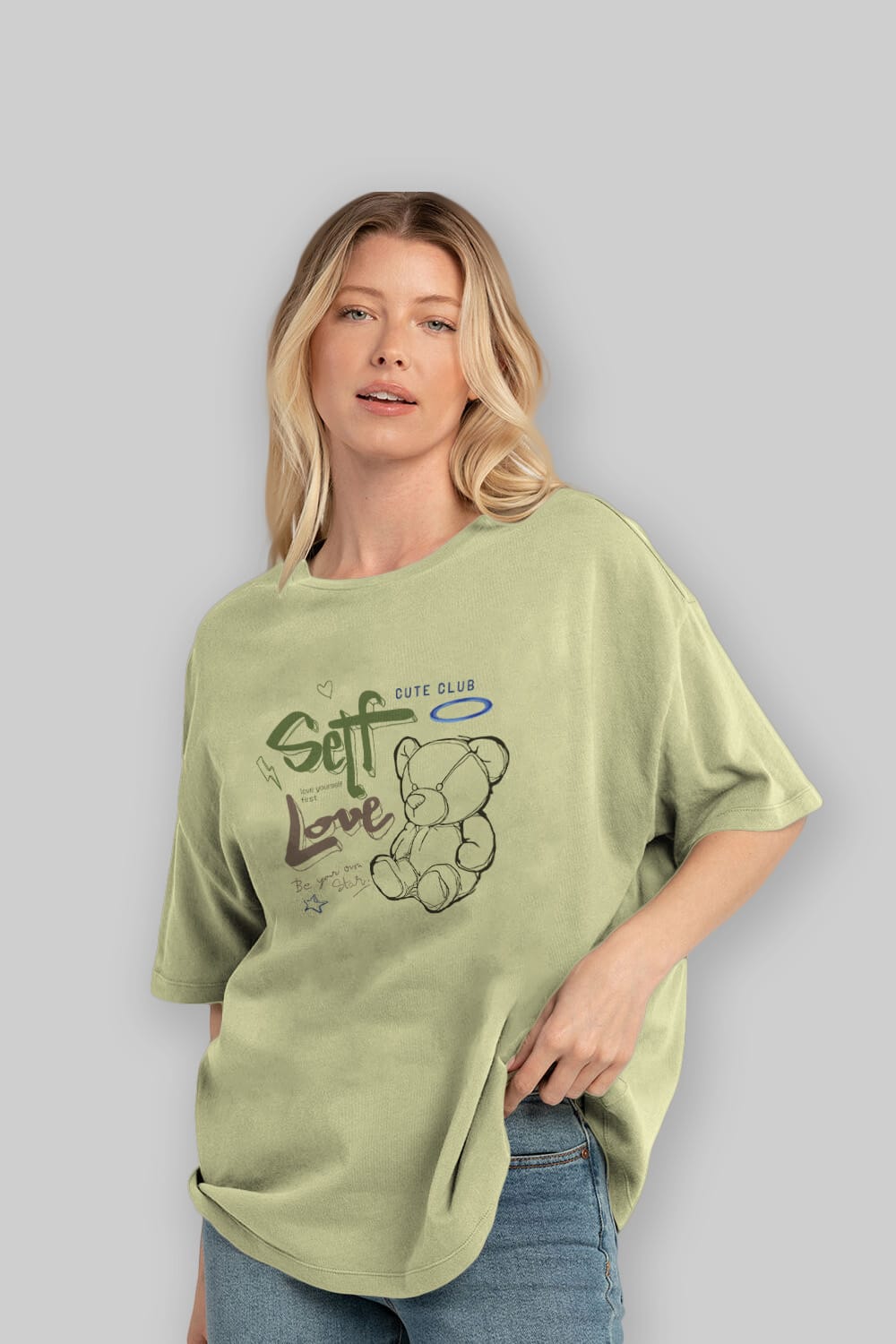 Self Love Bear Ön Baskılı Oversize t-shirt Erkek Kadın Unisex