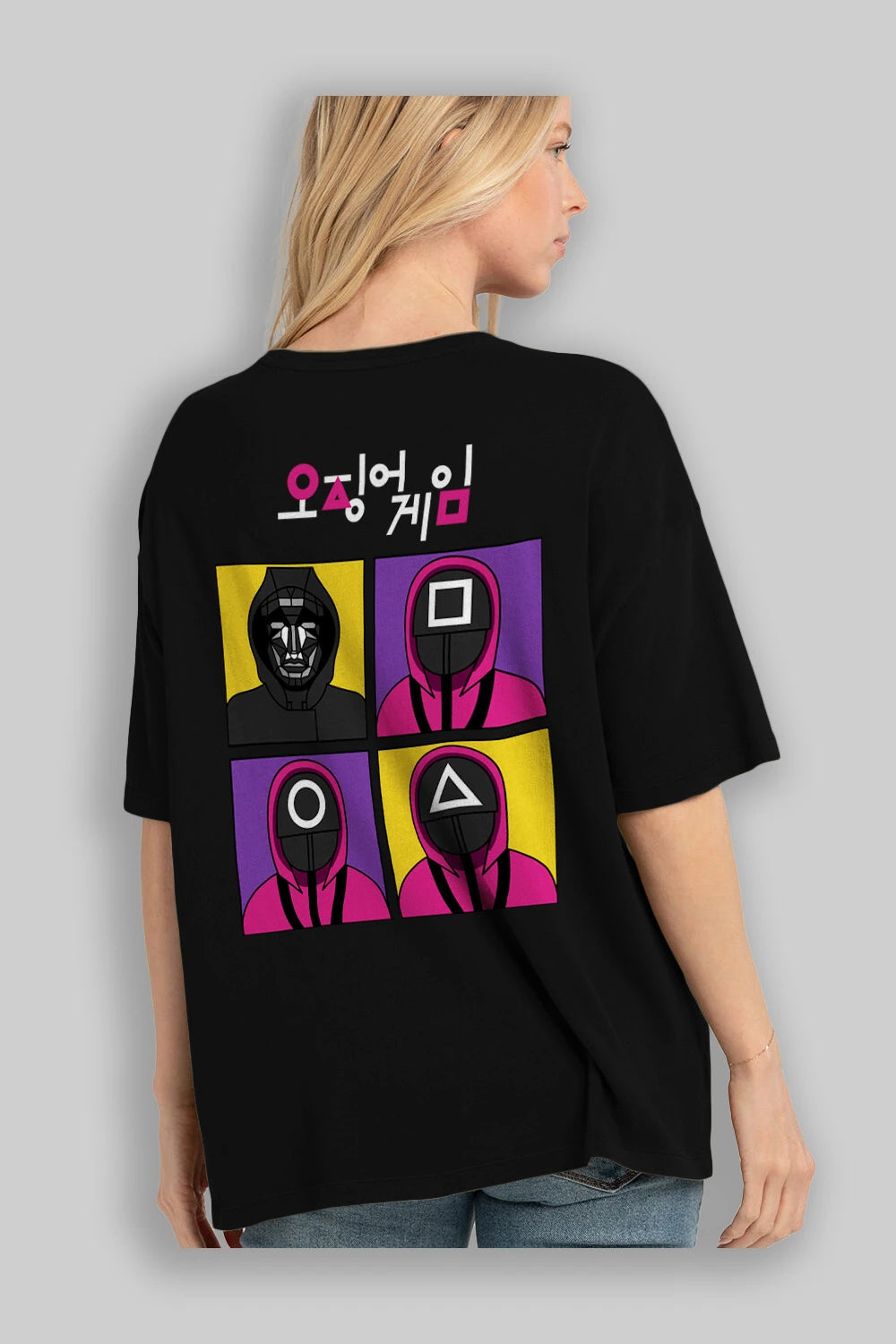 Squid Game (1) Arka Baskılı Oversize t-shirt Erkek Kadın Unisex %100 Pamuk Bisiklet Yaka tişort