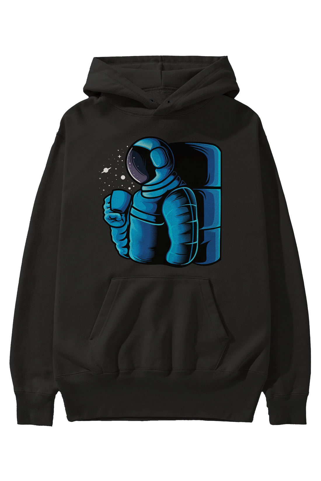 Drinking coffee in space Ön Baskılı Hoodie Oversize Kapüşonlu Sweatshirt Erkek Kadın Unisex