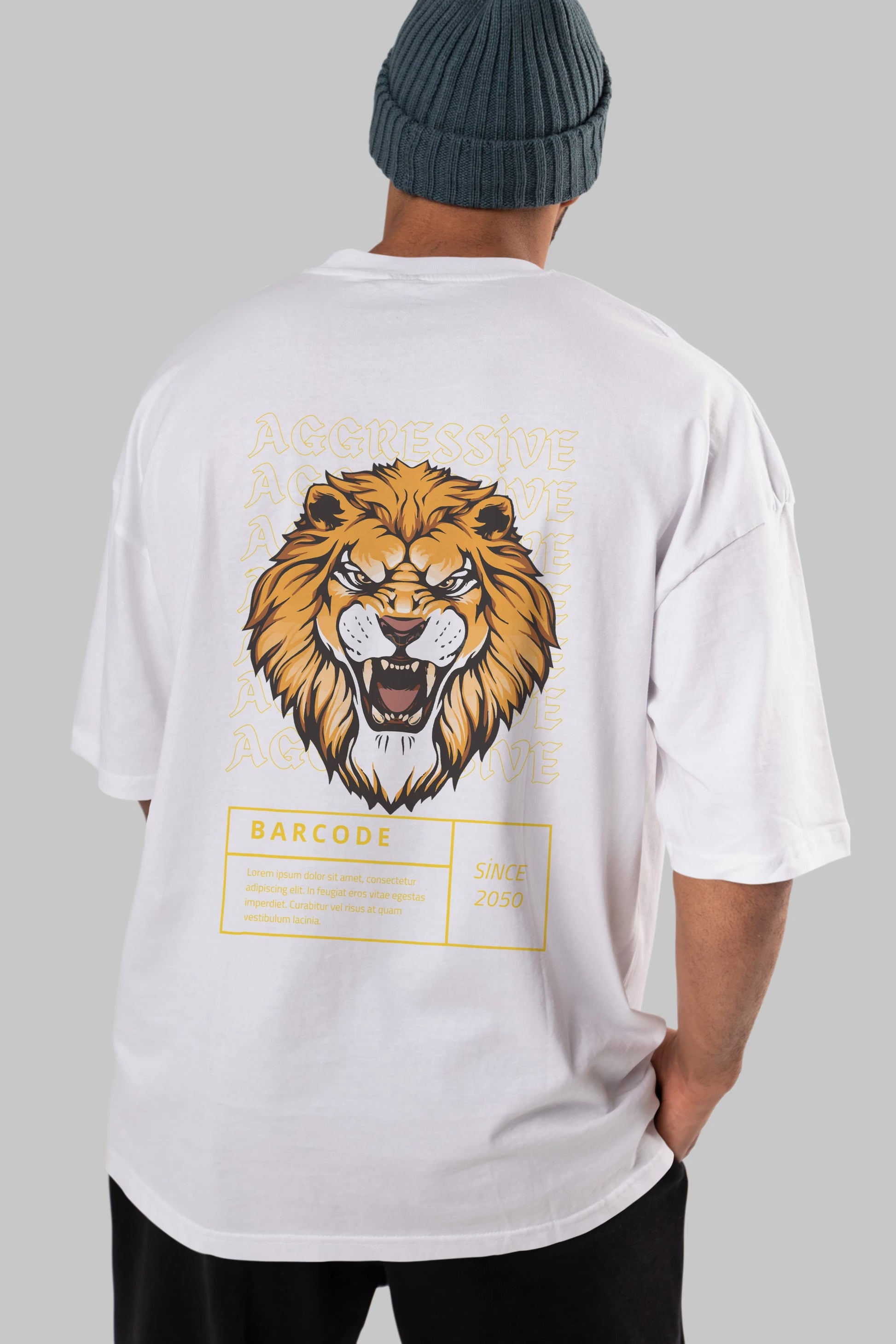 Aggressive Lion Arka Baskılı Oversize t-shirt Erkek Kadın Unisex