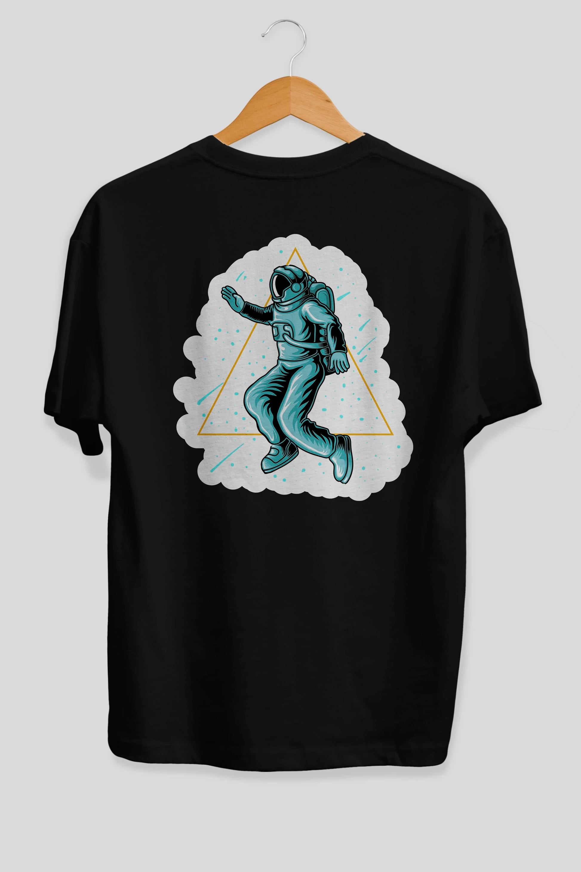 Astronaut Starry Triangle Sticker Arka Baskılı Oversize t-shirt Erkek Kadın Unisex