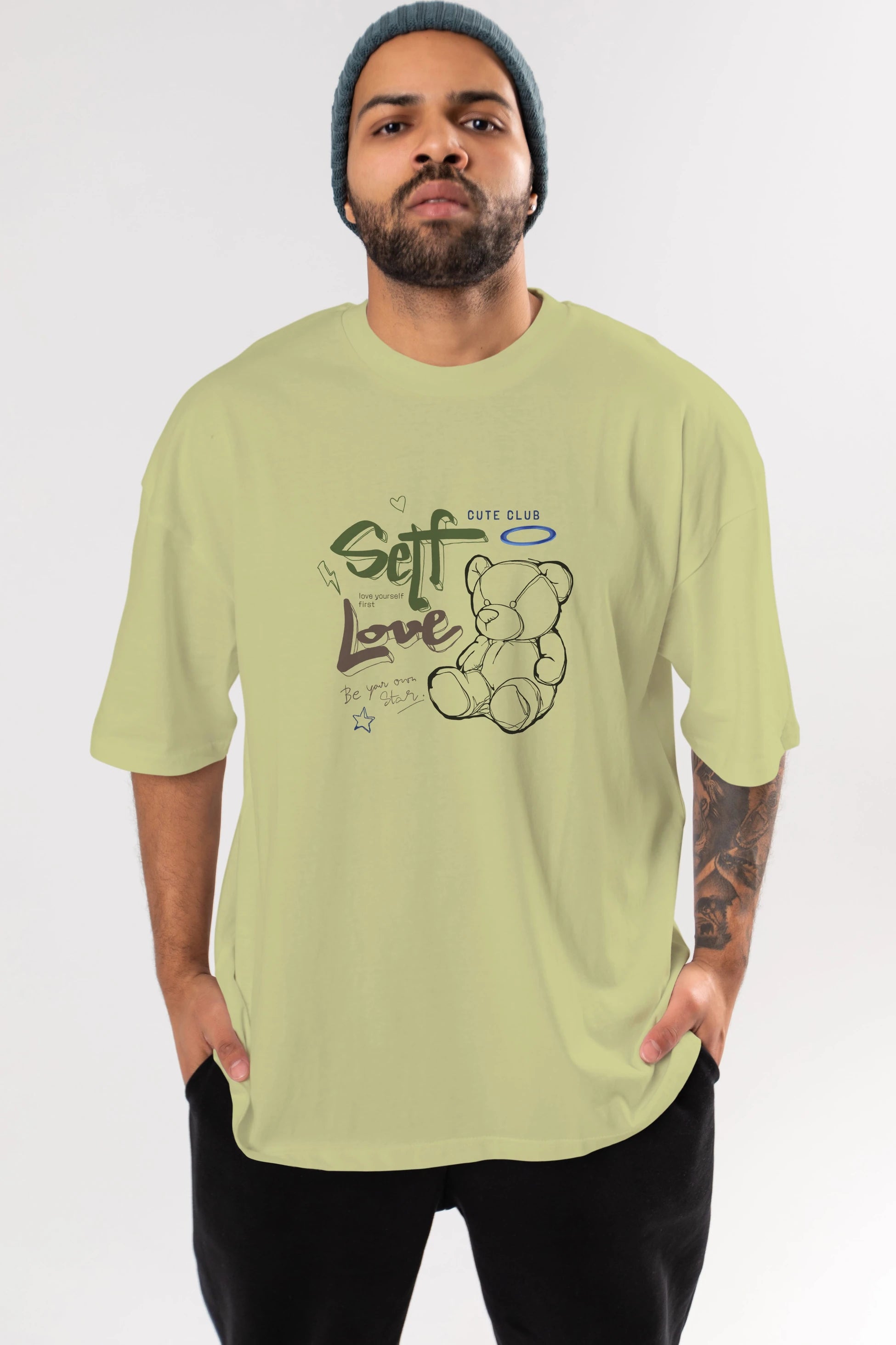 Self Love Bear Ön Baskılı Oversize t-shirt Erkek Kadın Unisex