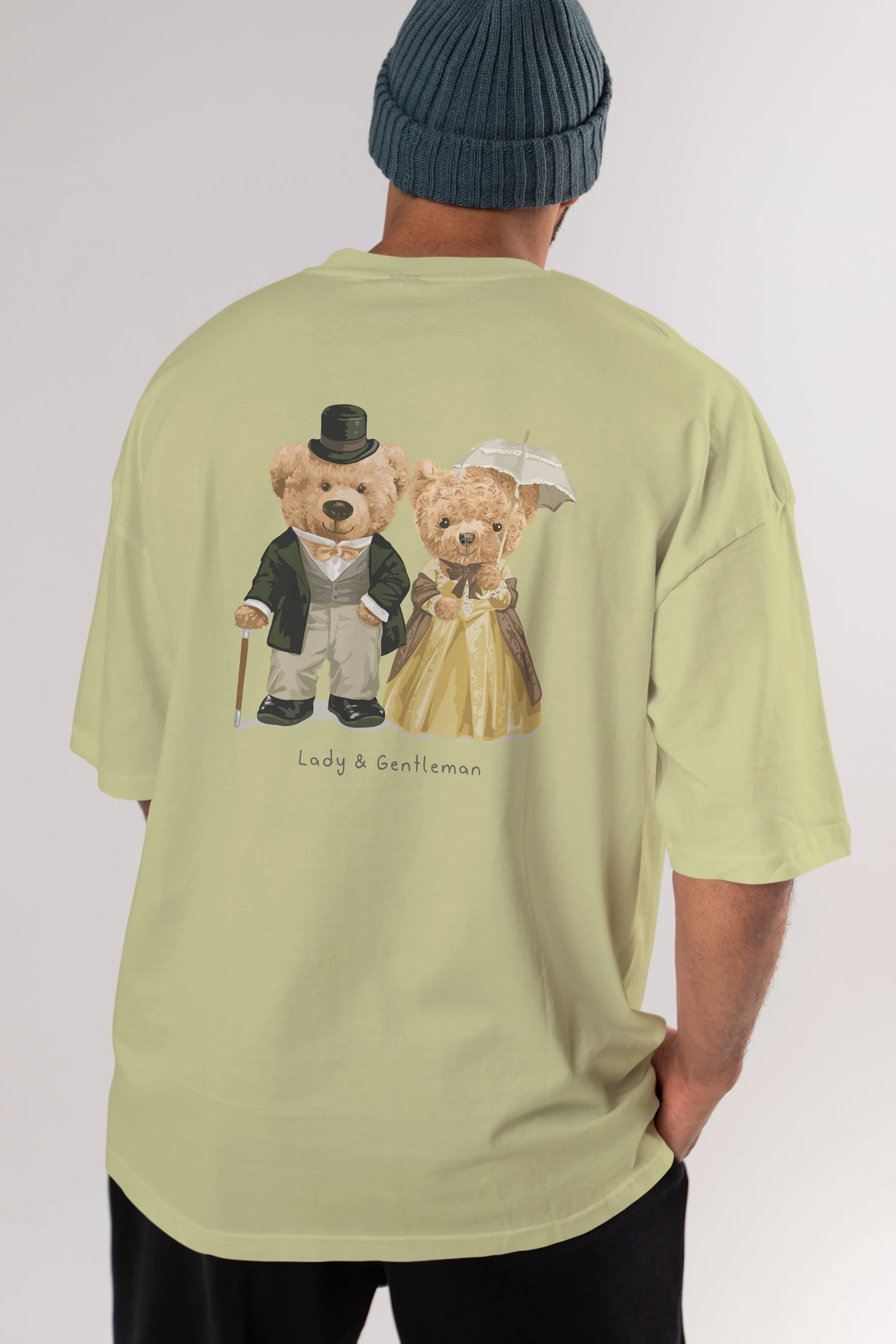 Teddy Bear Couple Arka Baskılı Oversize t-shirt Erkek Kadın Unisex %100 Pamuk