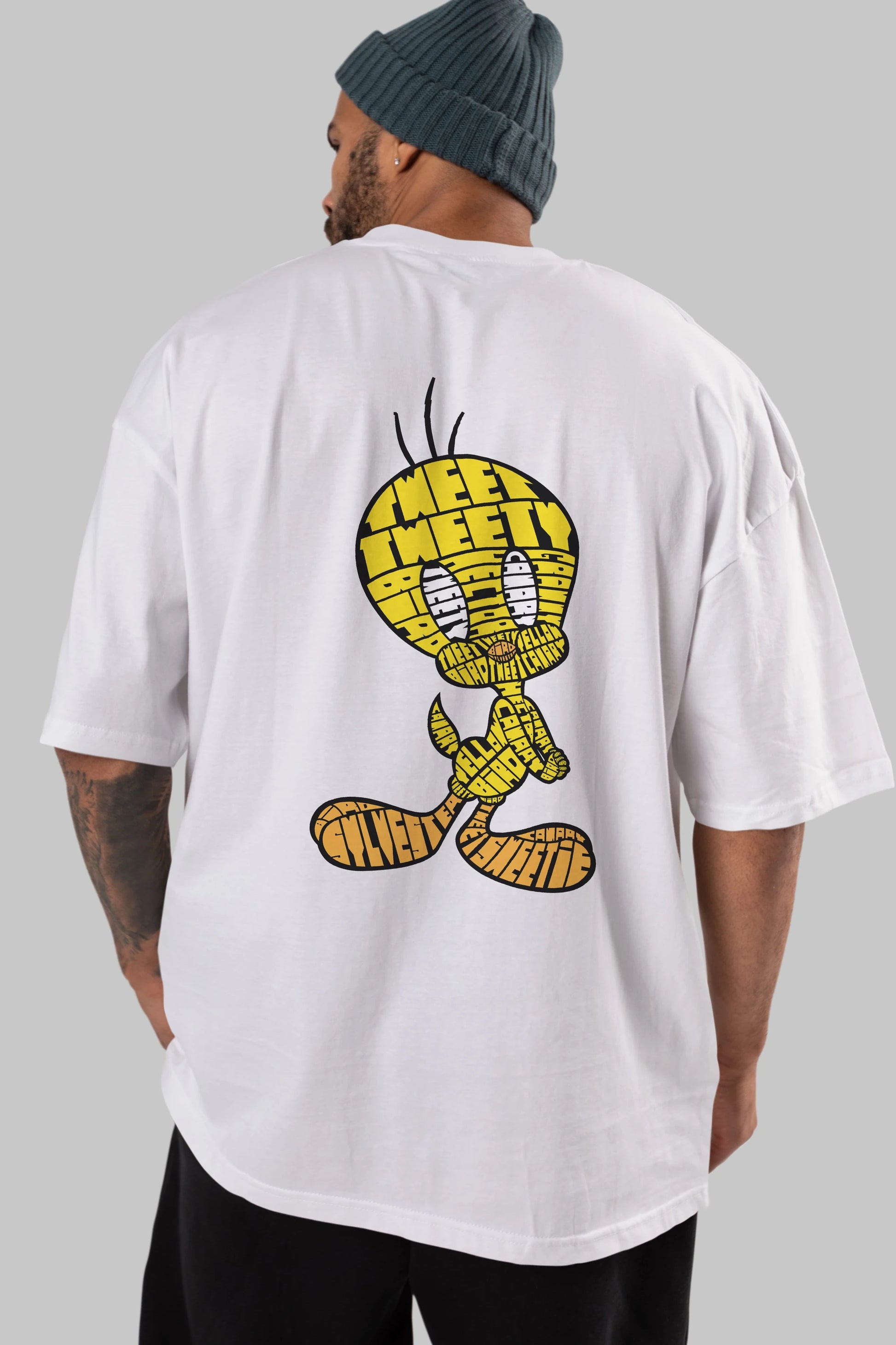 Tweety Arka Baskılı Oversize t-shirt %100 pamuk Erkek Kadın Unisex