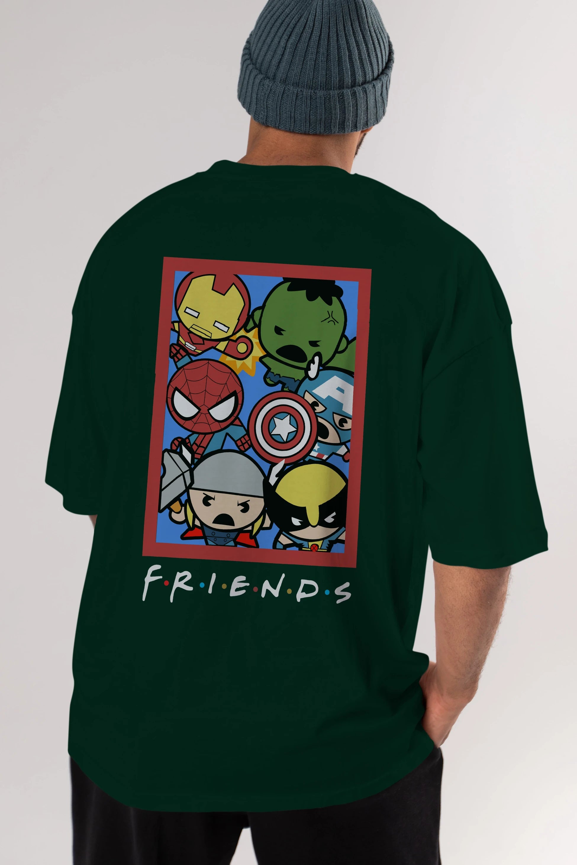Friends Avenger Arka Baskılı Oversize t-shirt Erkek Kadın Unisex %100 Pamuk Bisiklet Yaka tişort