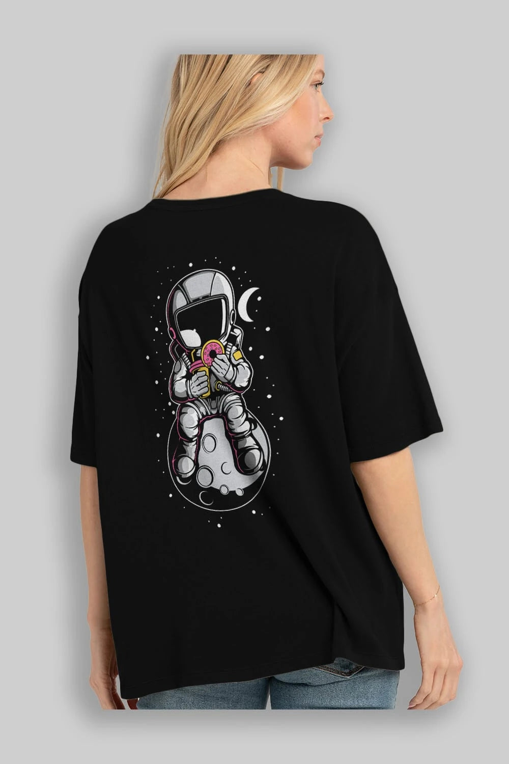 Astronaut Donuts Arka Baskılı Oversize t-shirt Erkek Kadın Unisex