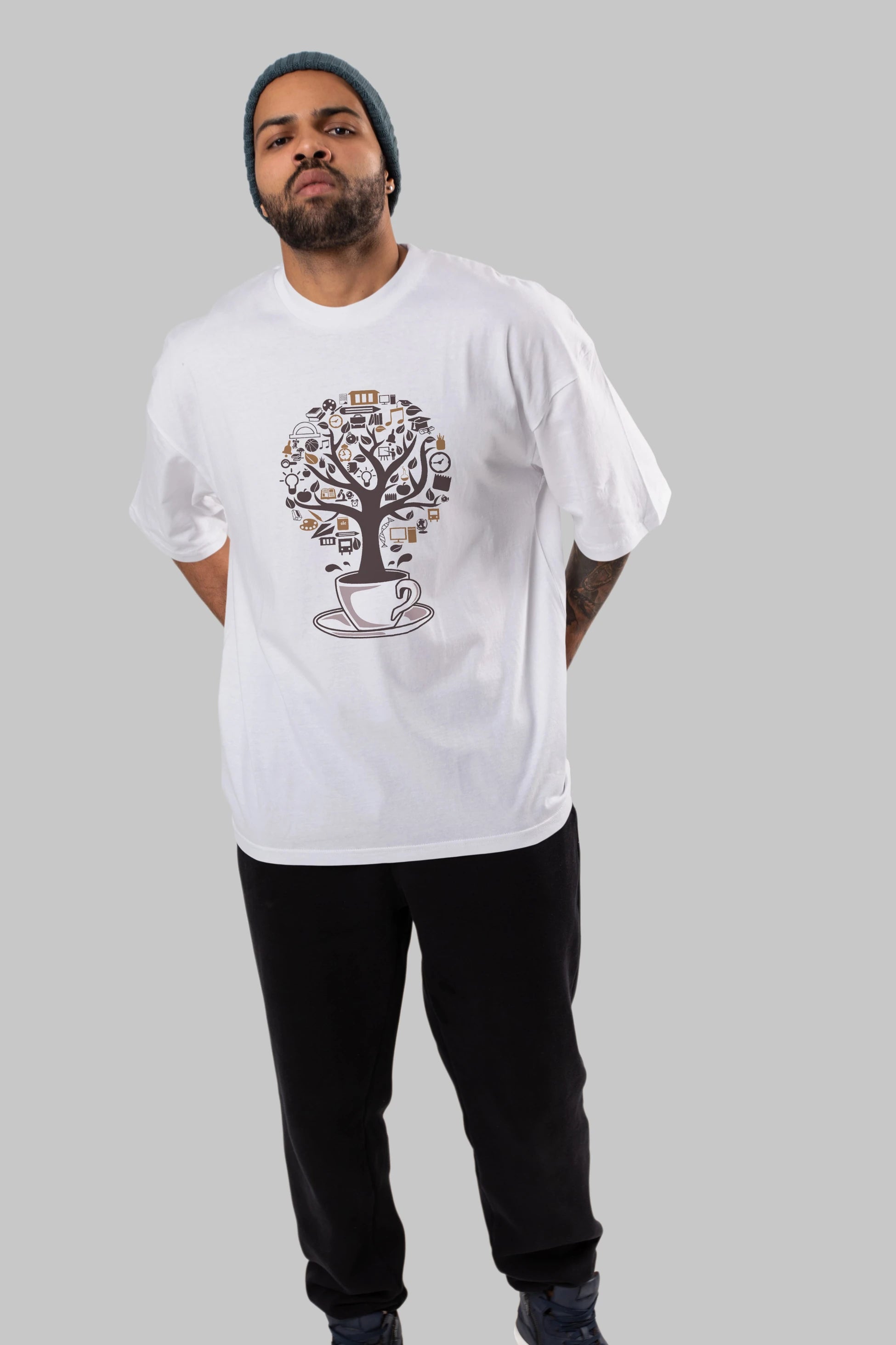 Coffee Tree Ön Baskılı Oversize t-shirt %100 pamuk Erkek Kadın Unisex