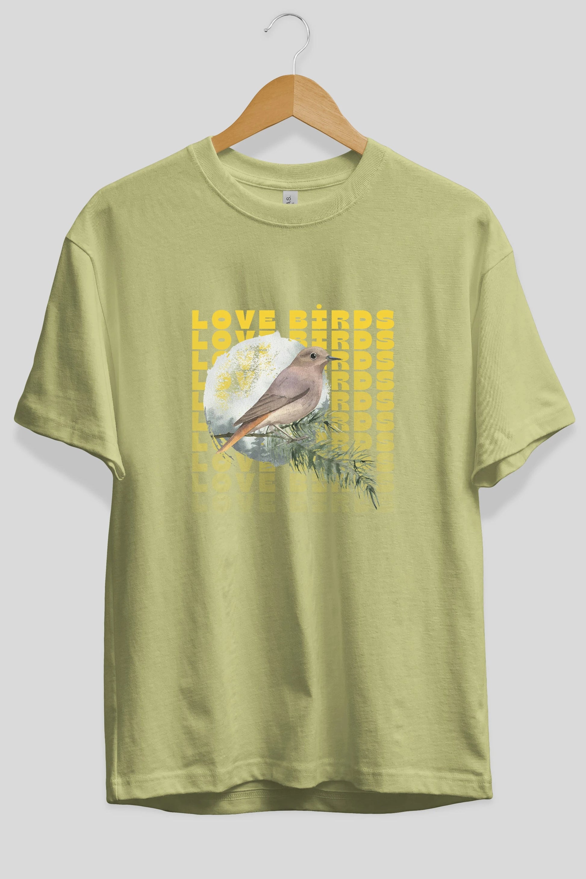 Love Birds Yazılı Ön Baskılı Oversize t-shirt Erkek Kadın Unisex