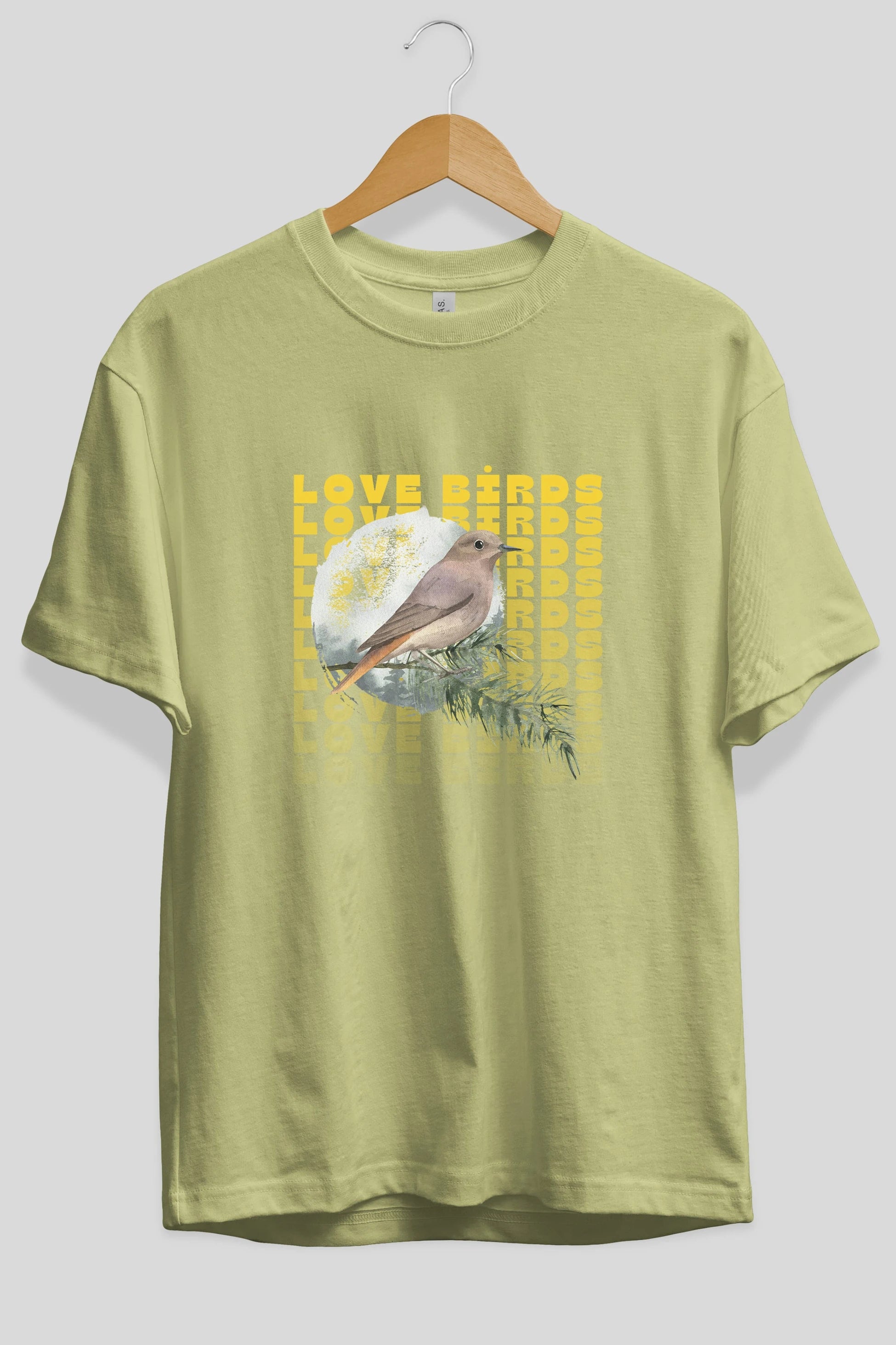Love Birds Yazılı Ön Baskılı Oversize t-shirt Erkek Kadın Unisex