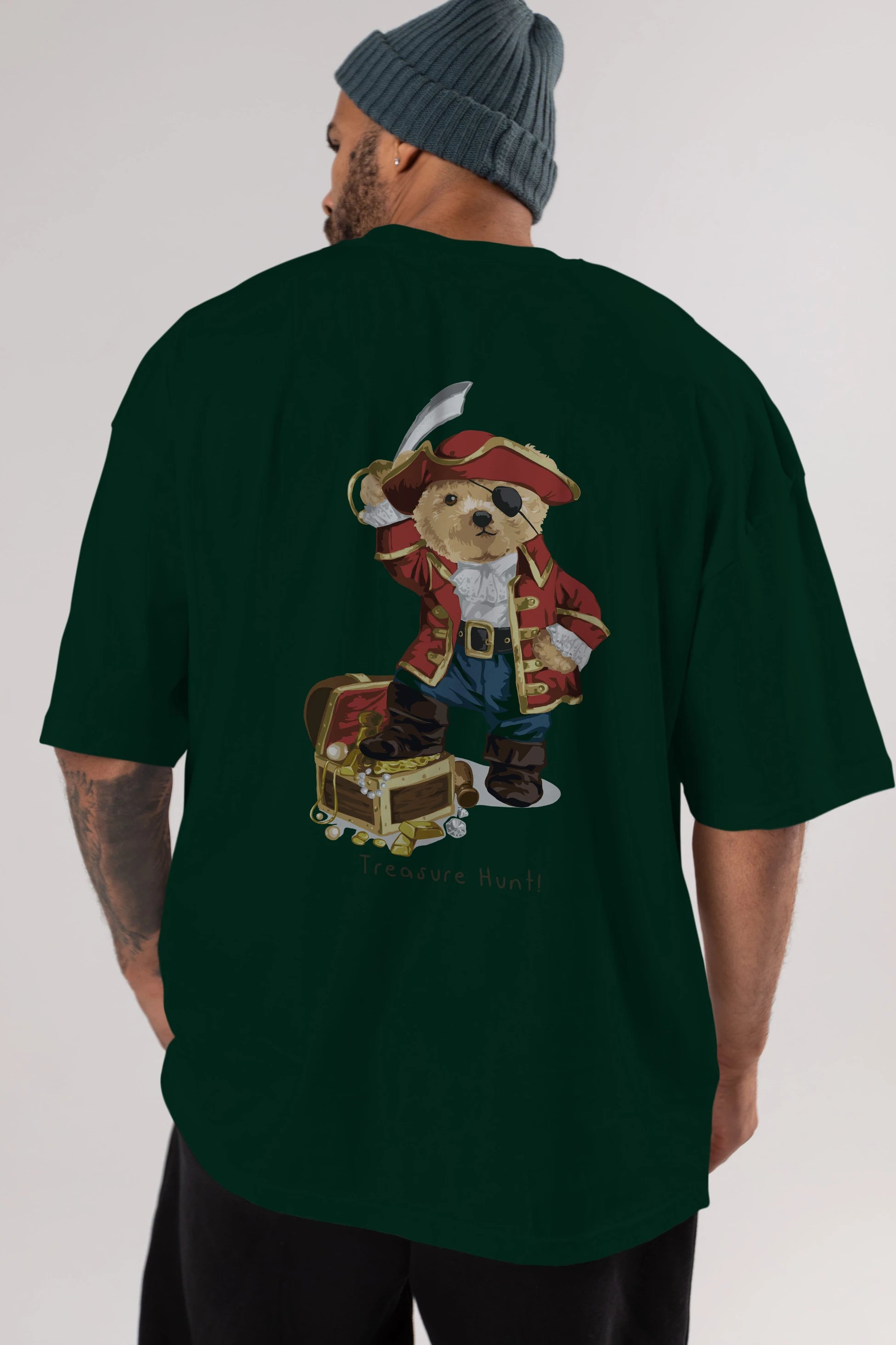 Teddy Bear Treasure Hunt Arka Baskılı Oversize t-shirt Erkek Kadın Unisex %100 Pamuk