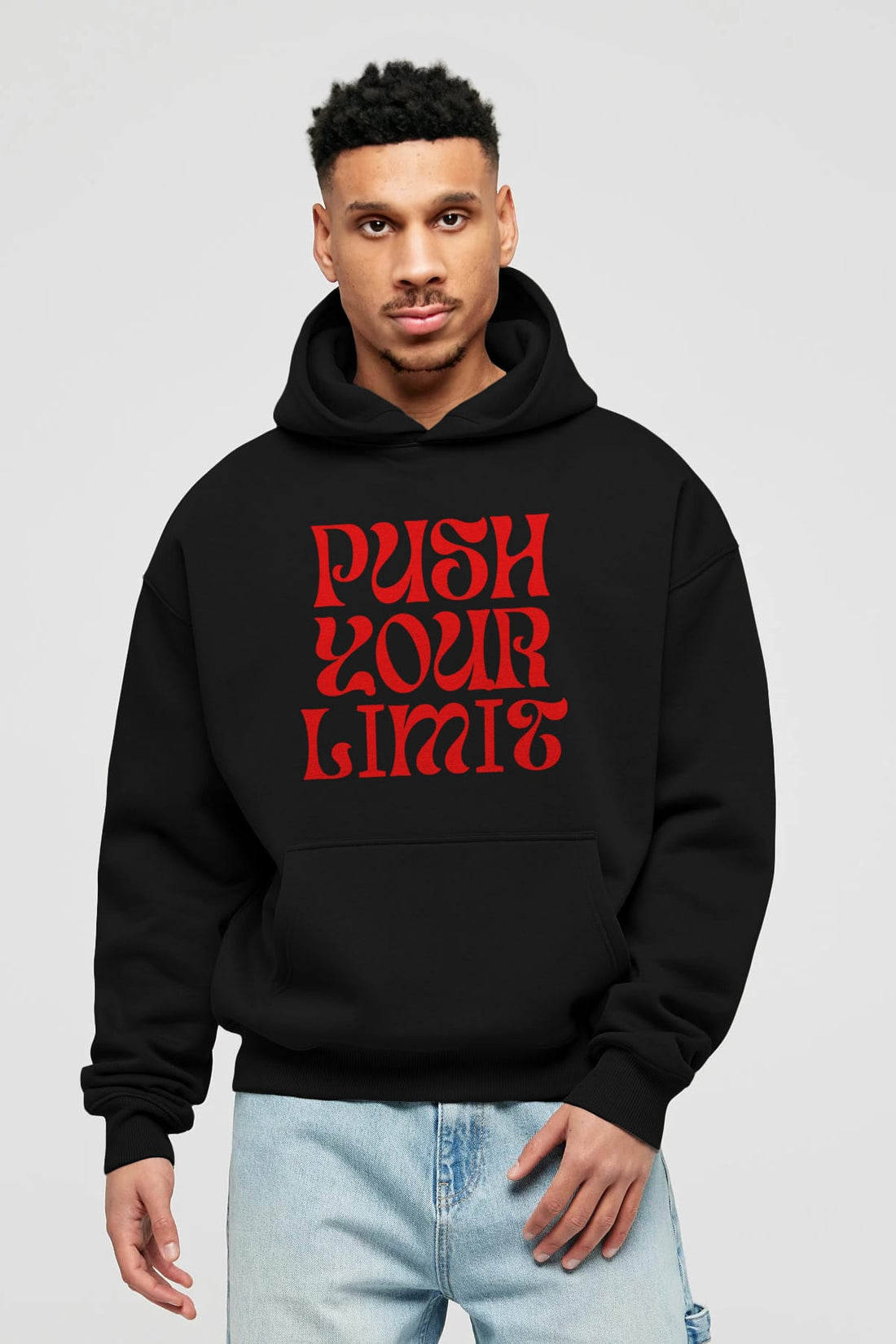 Push Your Limit Yazılı 2 Ön Baskılı Oversize Hoodie Kapüşonlu Sweatshirt Erkek Kadın Unisex