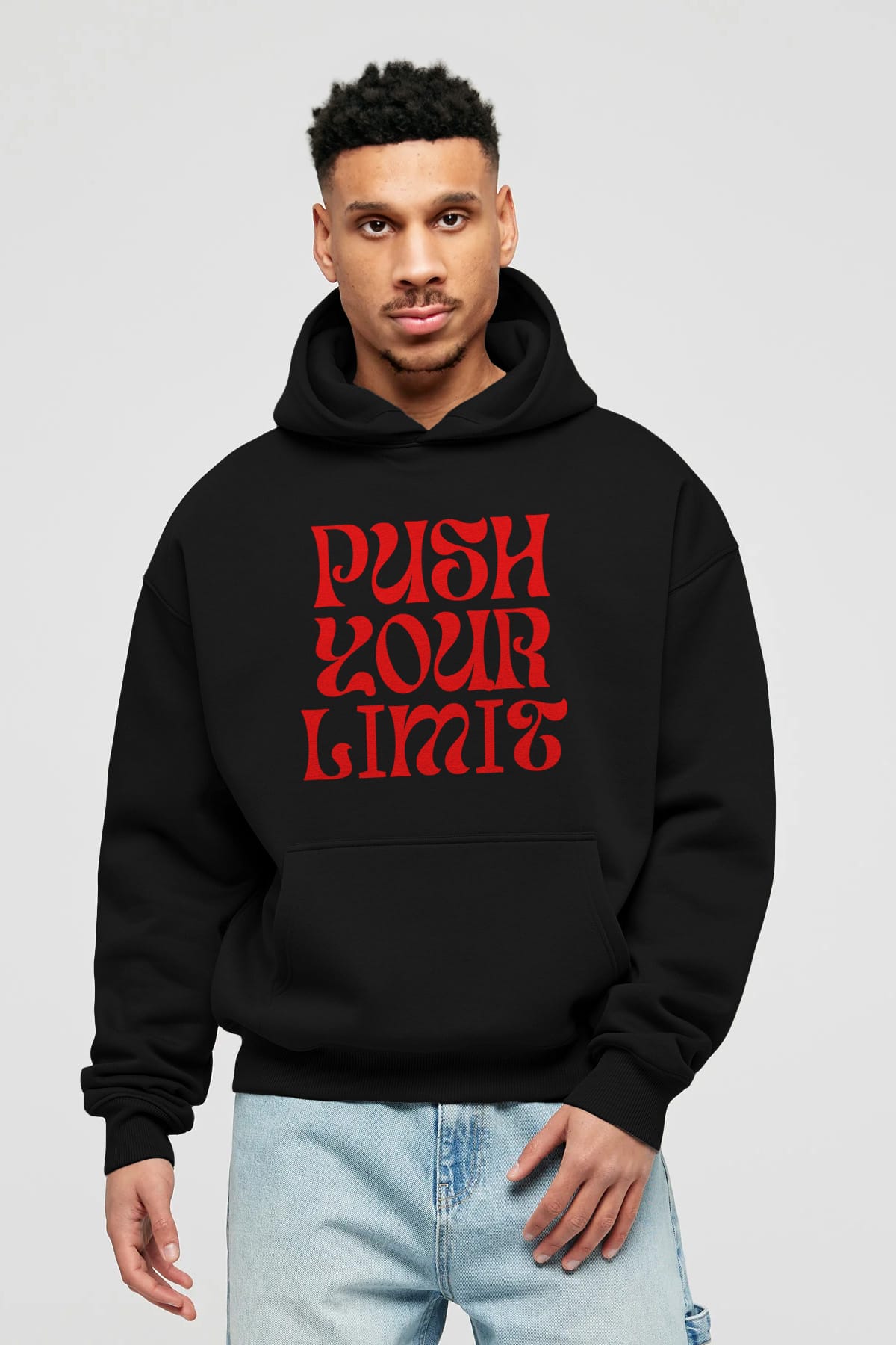 Push Your Limit Yazılı 2 Ön Baskılı Oversize Hoodie Kapüşonlu Sweatshirt Erkek Kadın Unisex