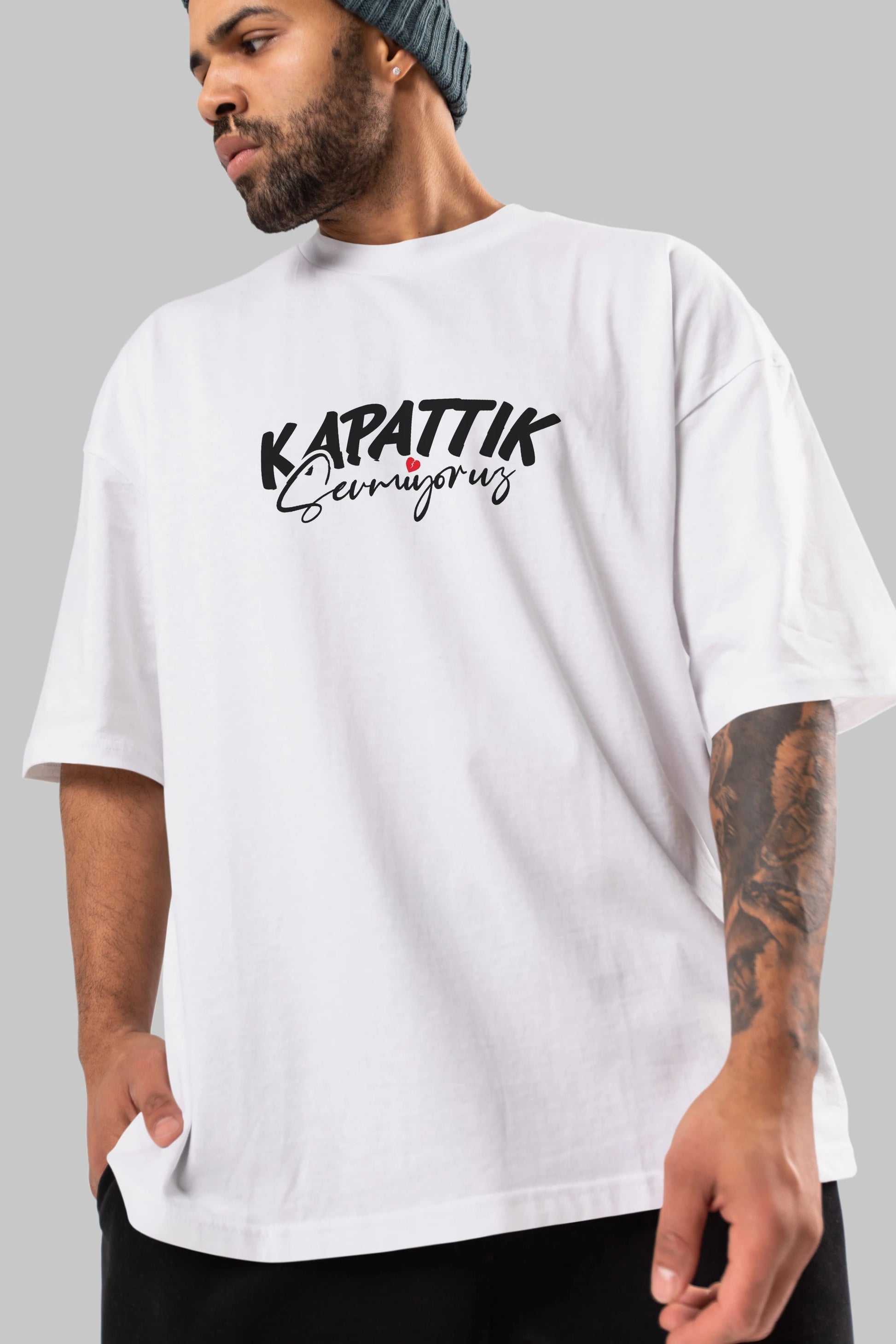 Kapattık Sevmiyoruz Ön Baskılı Oversize t-shirt %100 pamuk Erkek Kadın Unisex
