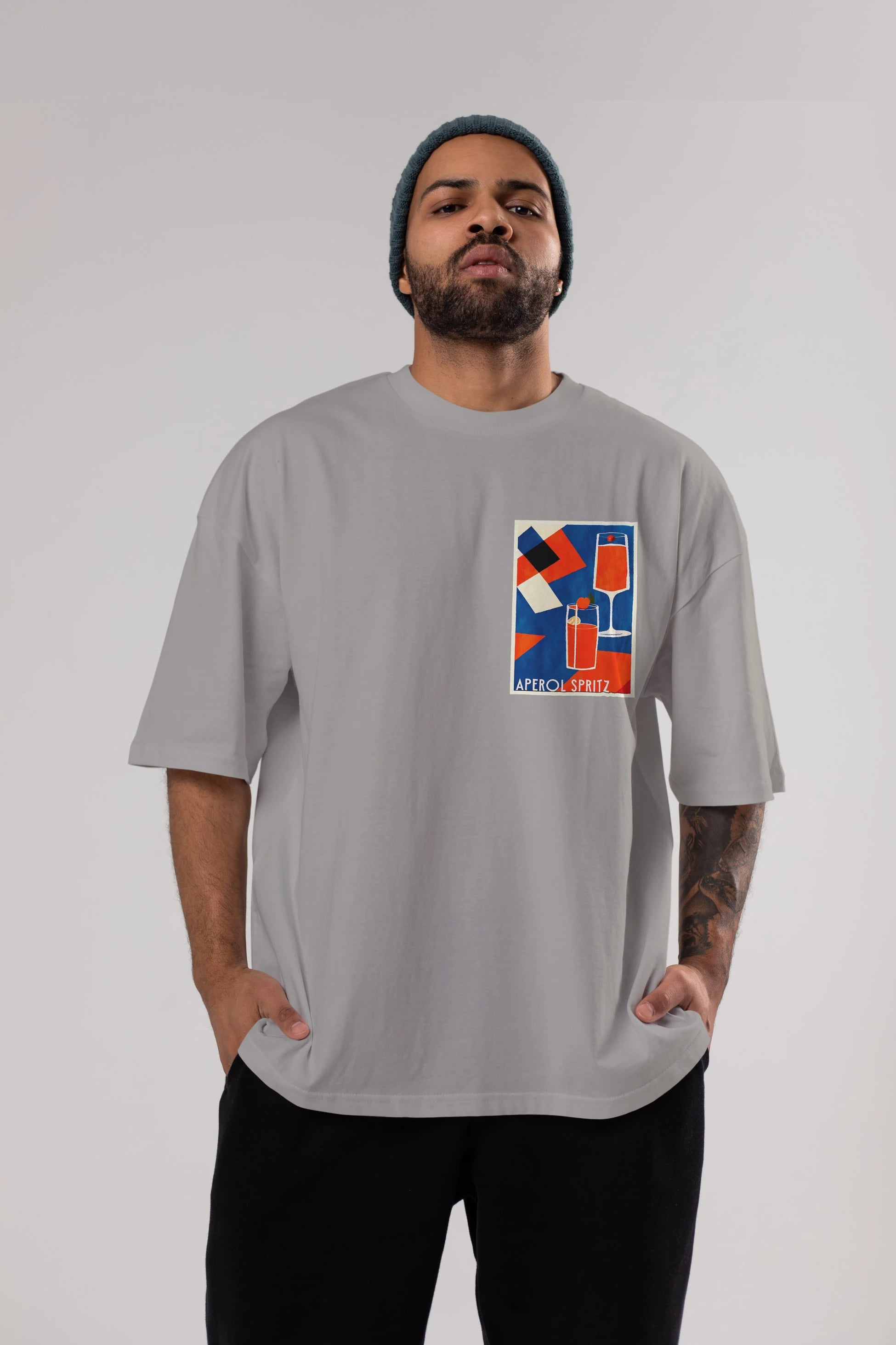 Aperol Spritz 4 Ön Sol Baskılı Oversize t-shirt Erkek Kadın Unisex %100 Pamuk Bisiklet Yaka tişort