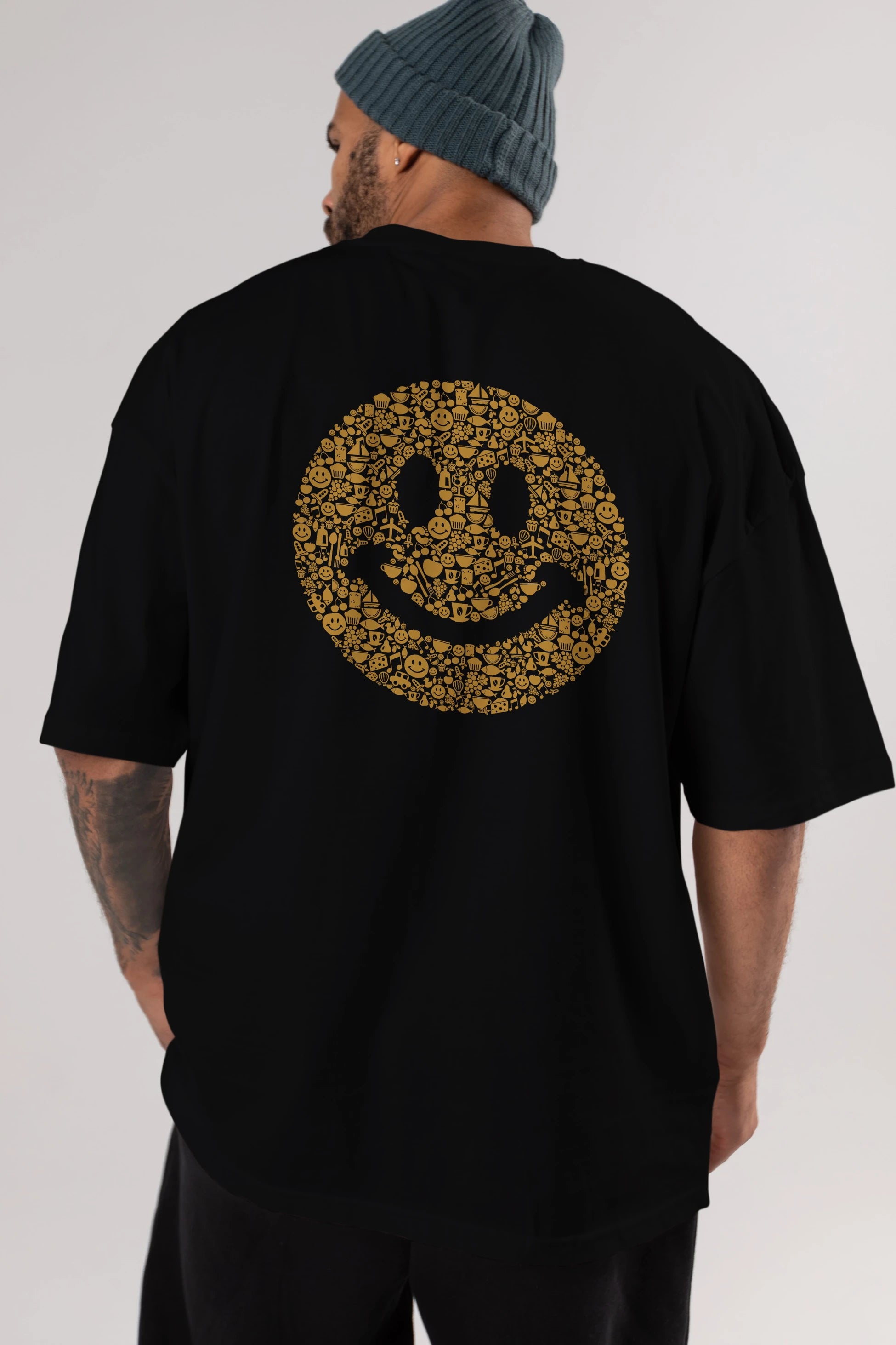 Smiley Arka Baskılı Oversize t-shirt %100 pamuk Erkek Kadın Unisex