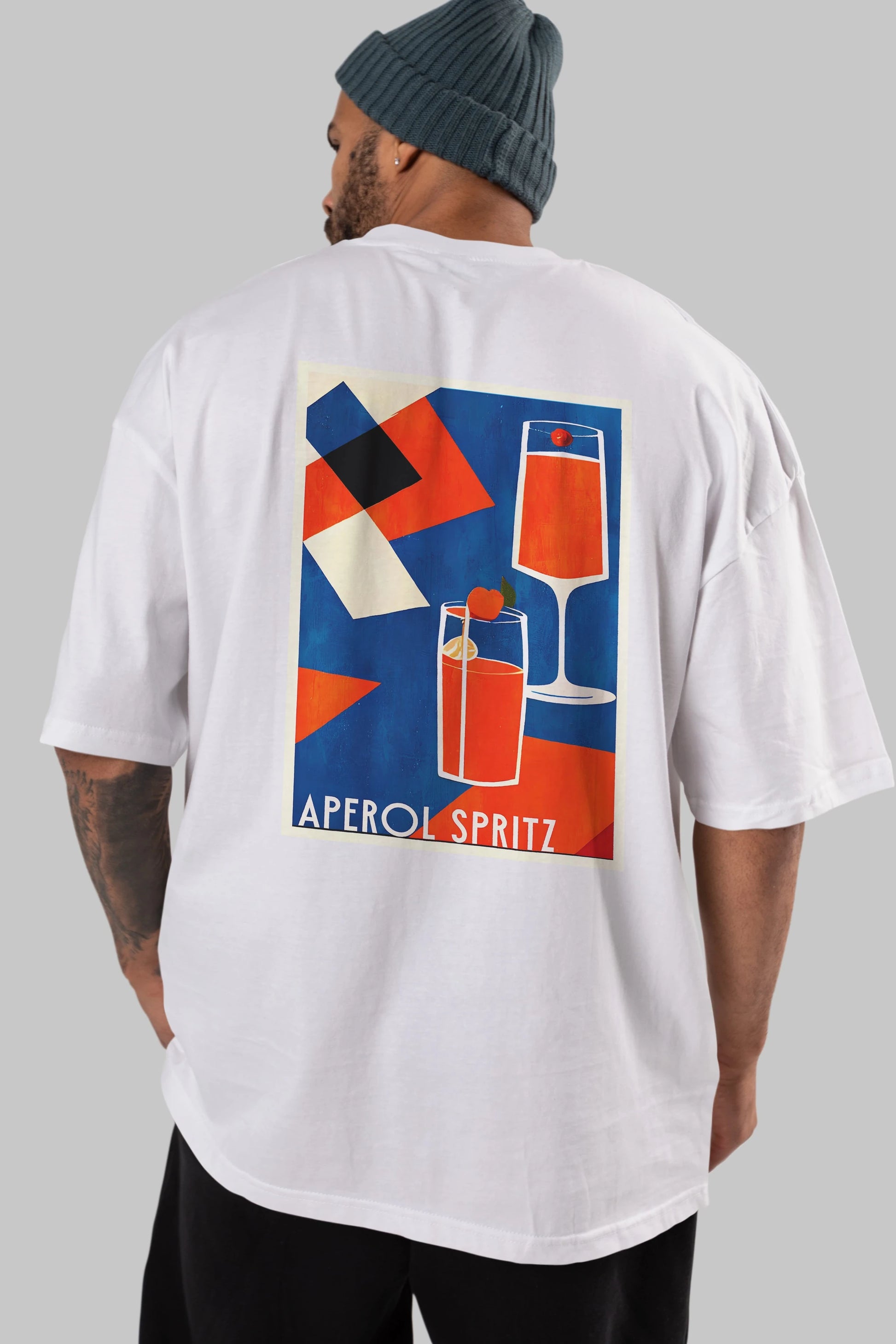 Aperol Spritz 4 Arka Baskılı Oversize t-shirt Erkek Kadın Unisex %100 Pamuk Bisiklet Yaka tişort