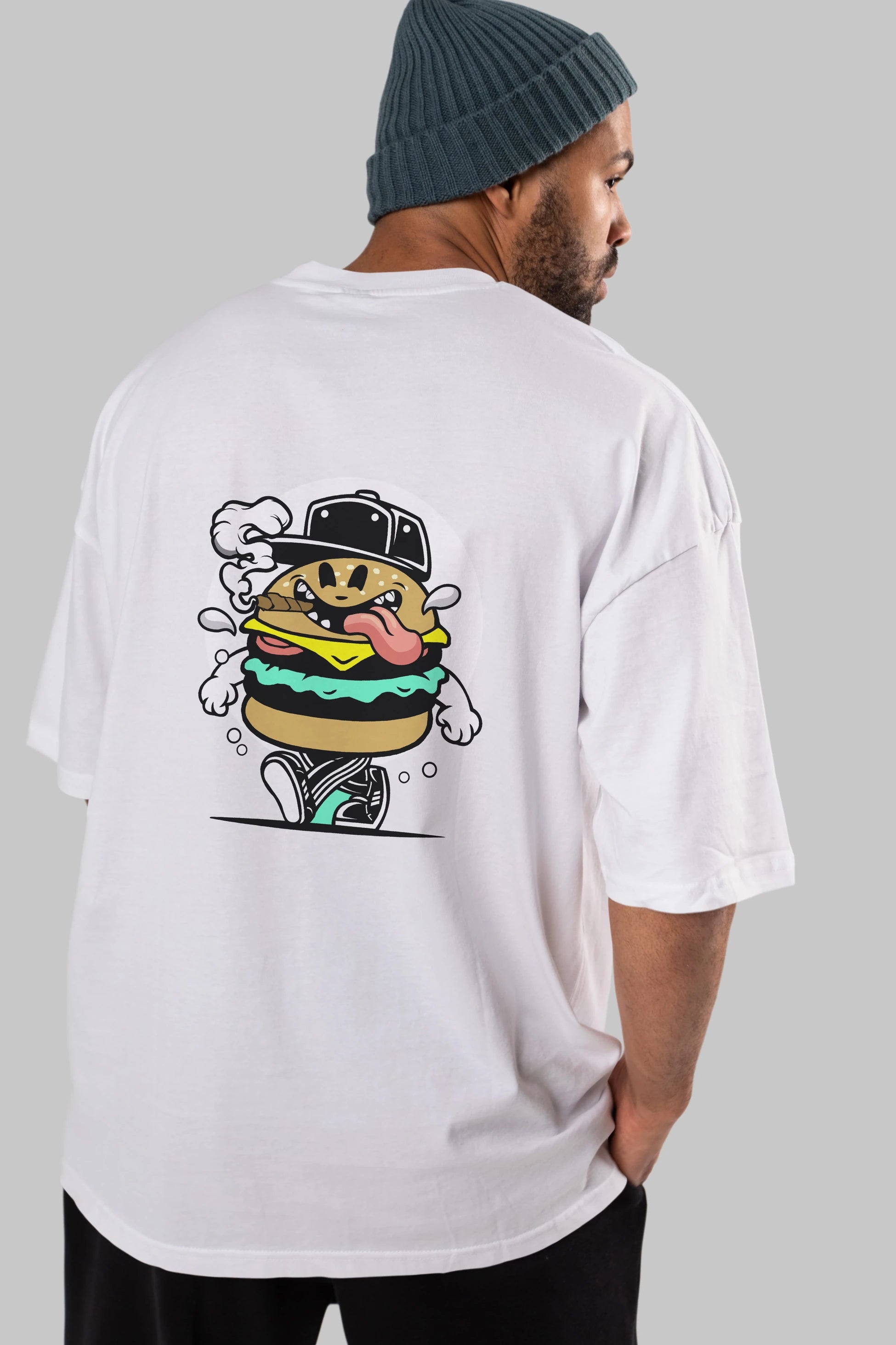 Burger Guy Arka Baskılı Oversize t-shirt Erkek Kadın Unisex %100 Pamuk tişort