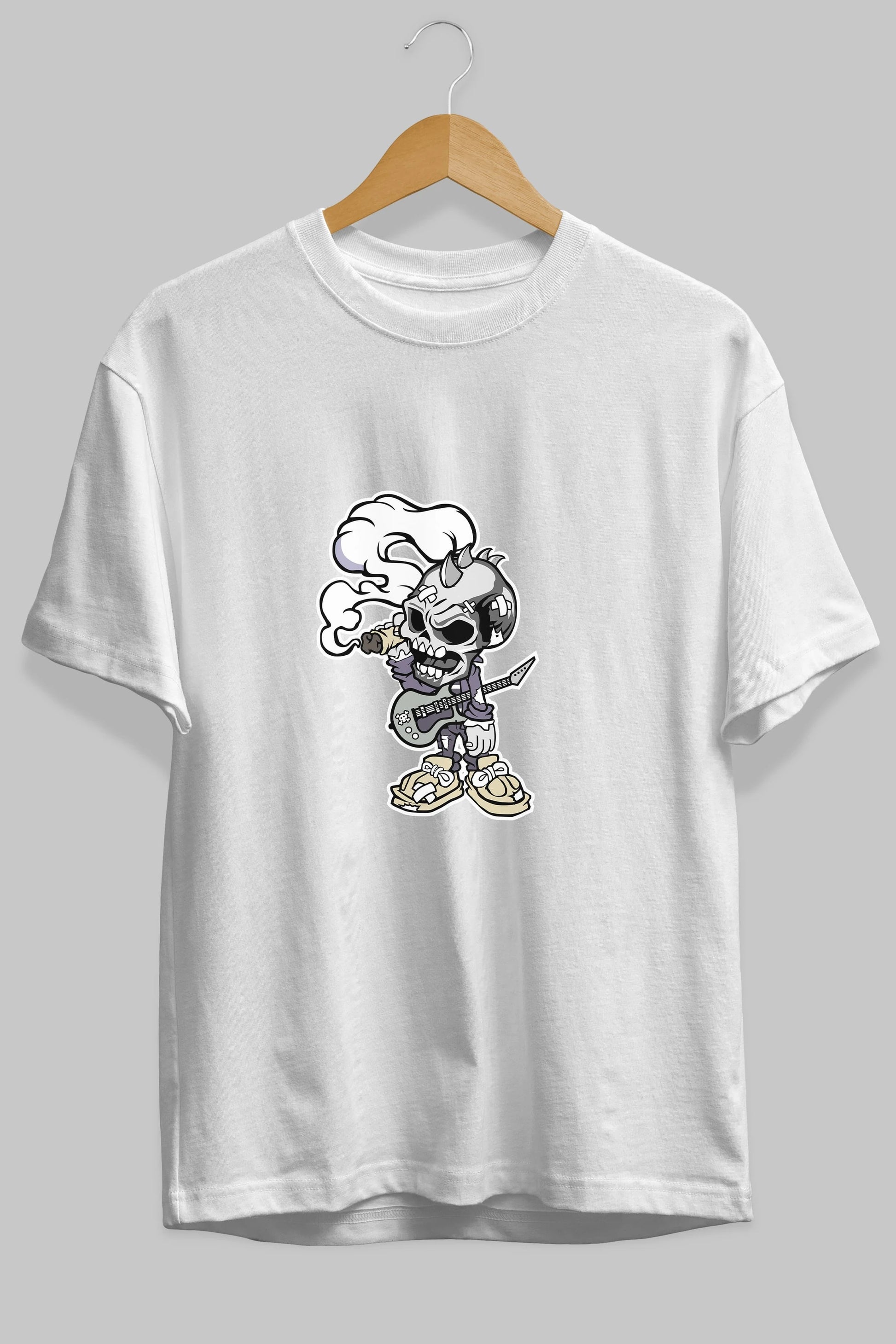 Skull Smoker Punk Rocker Ön Baskılı Oversize t-shirt Erkek Kadın Unisex %100 Pamuk tişort