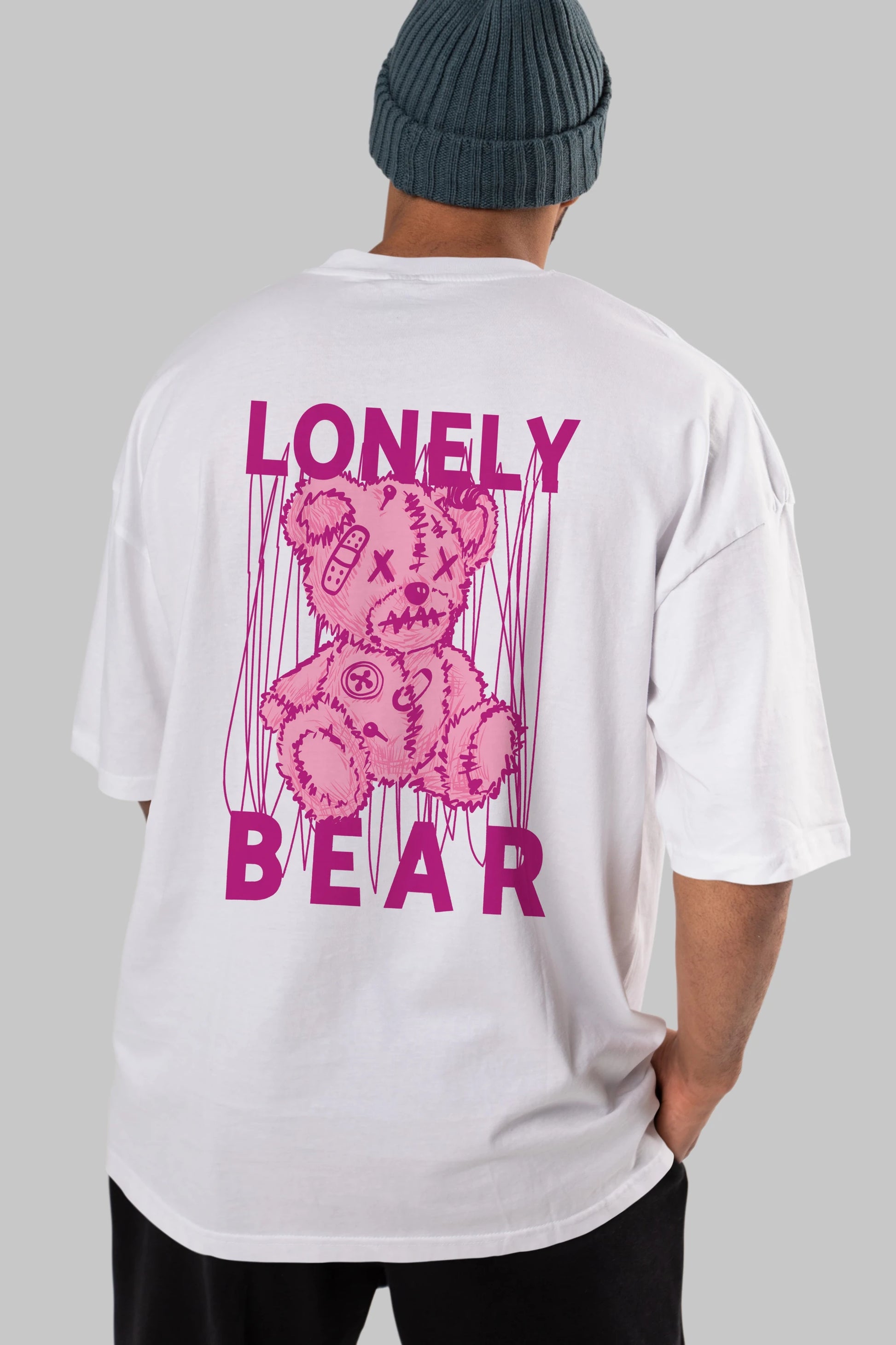Lonely Bear Arka Baskılı Oversize t-shirt Erkek Kadın Unisex