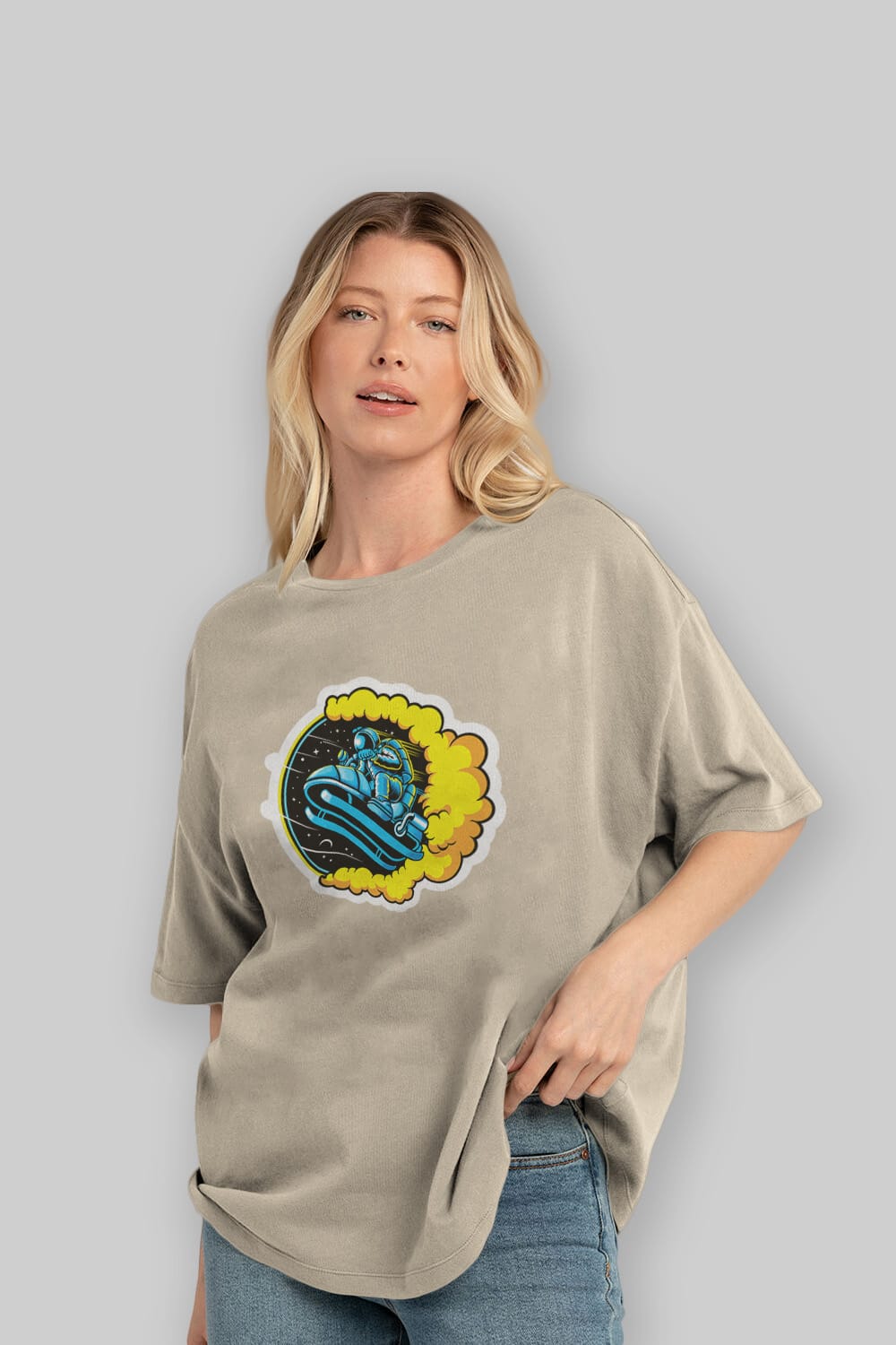 Astrojump with Snowmobile Sticker Ön Baskılı Oversize t-shirt Erkek Kadın Unisex