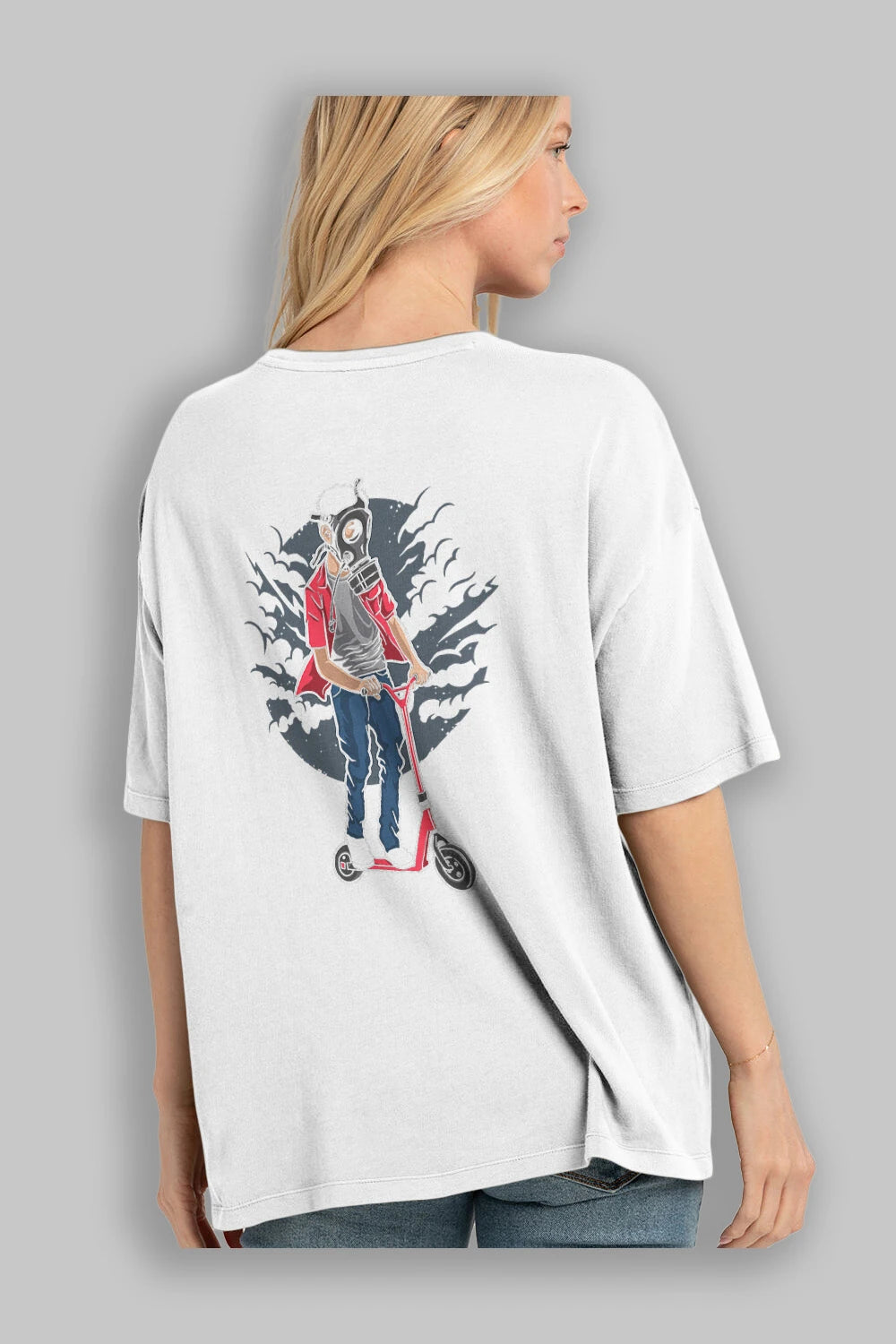 Gasmask Rider Arka Baskılı Oversize t-shirt Erkek Kadın Unisex %100 Pamuk