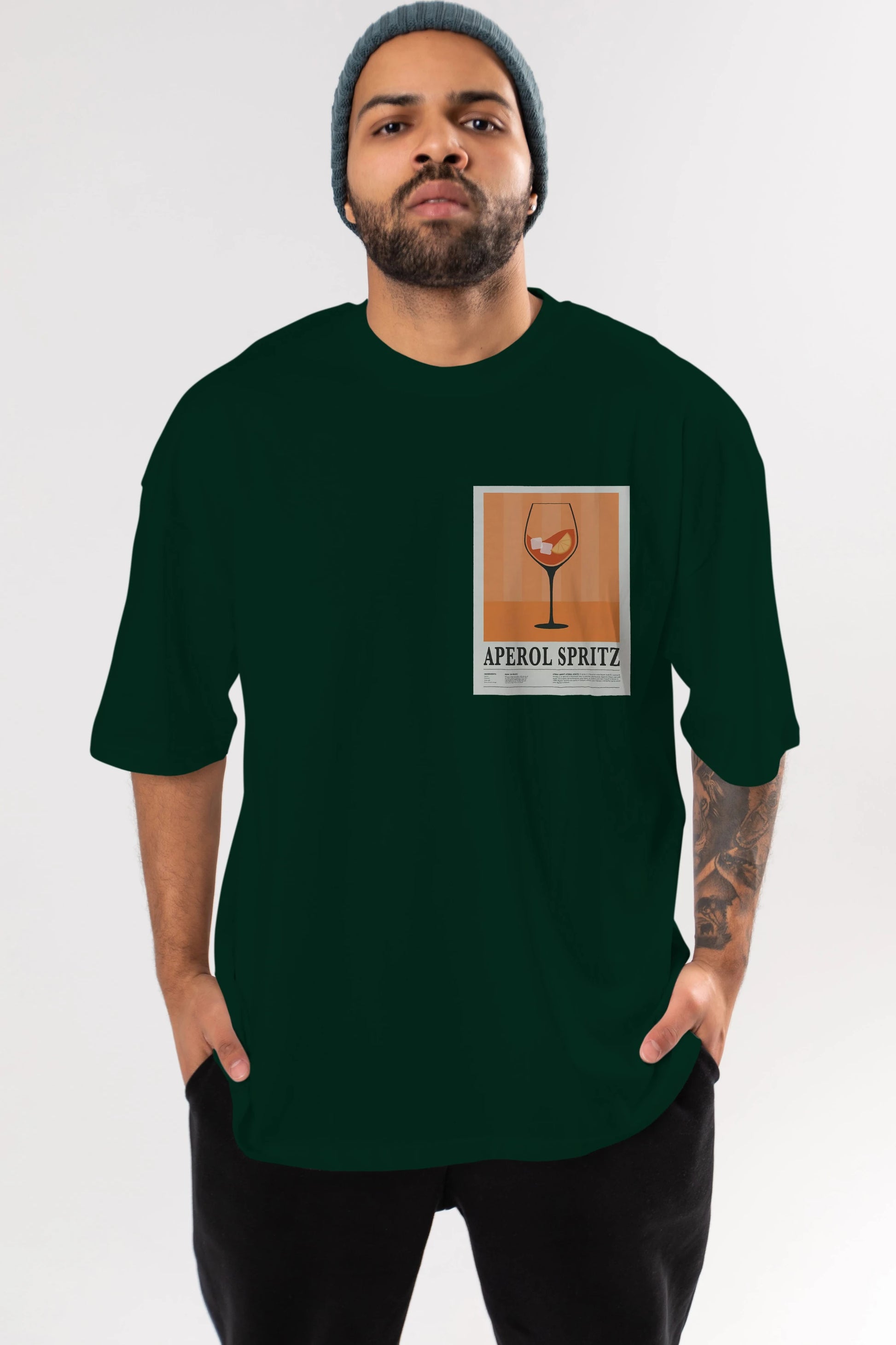 Aperol Spritz 8 Ön Sol Baskılı Oversize t-shirt Erkek Kadın Unisex %100 Pamuk Bisiklet Yaka tişort