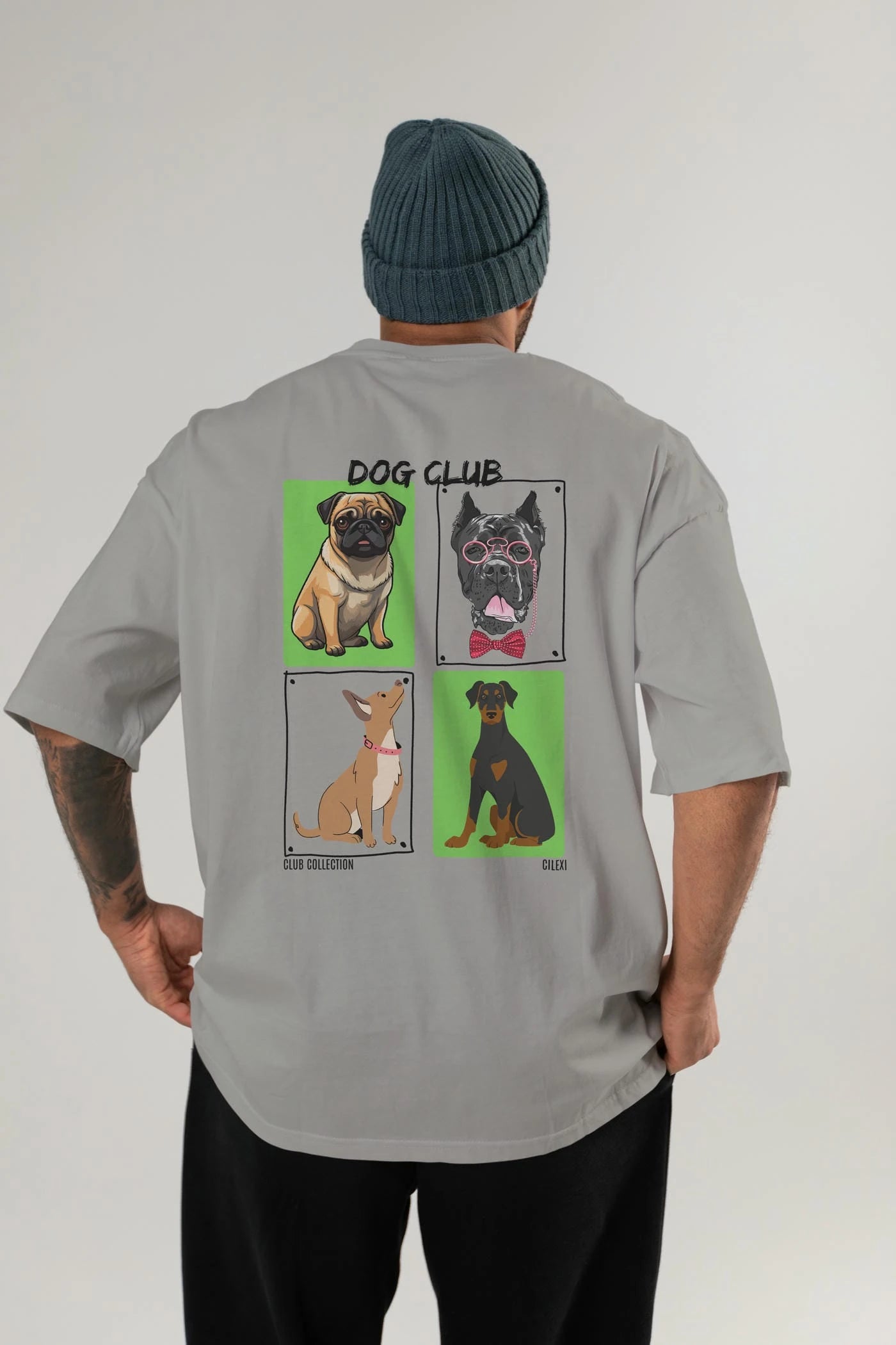Dog Club Arka Baskılı Oversize t-shirt Erkek Kadın %100 Pamuk Bisiklet Yaka tişort