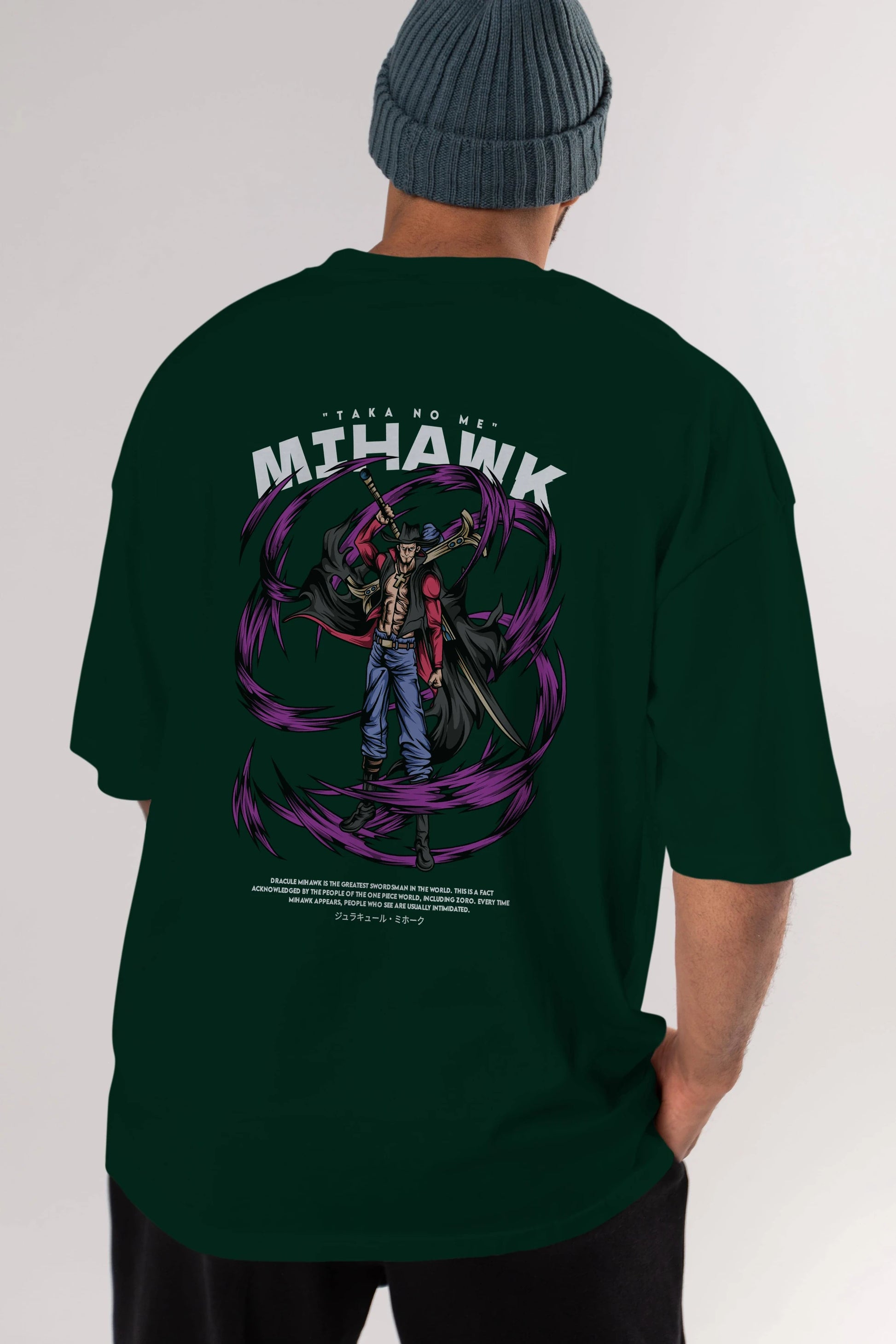 Mihawk Anime Arka Baskılı Oversize t-shirt Erkek Kadın Unisex