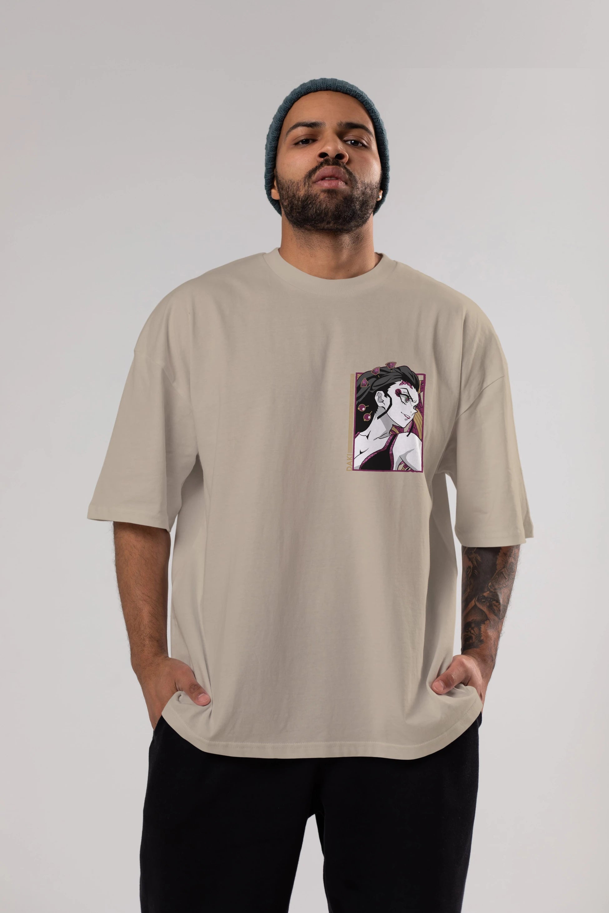Daki DEMION SLAYER Ön Sol Baskılı Oversize t-shirt Erkek Kadın Unisex %100 Pamuk Bisiklet Yaka tişort