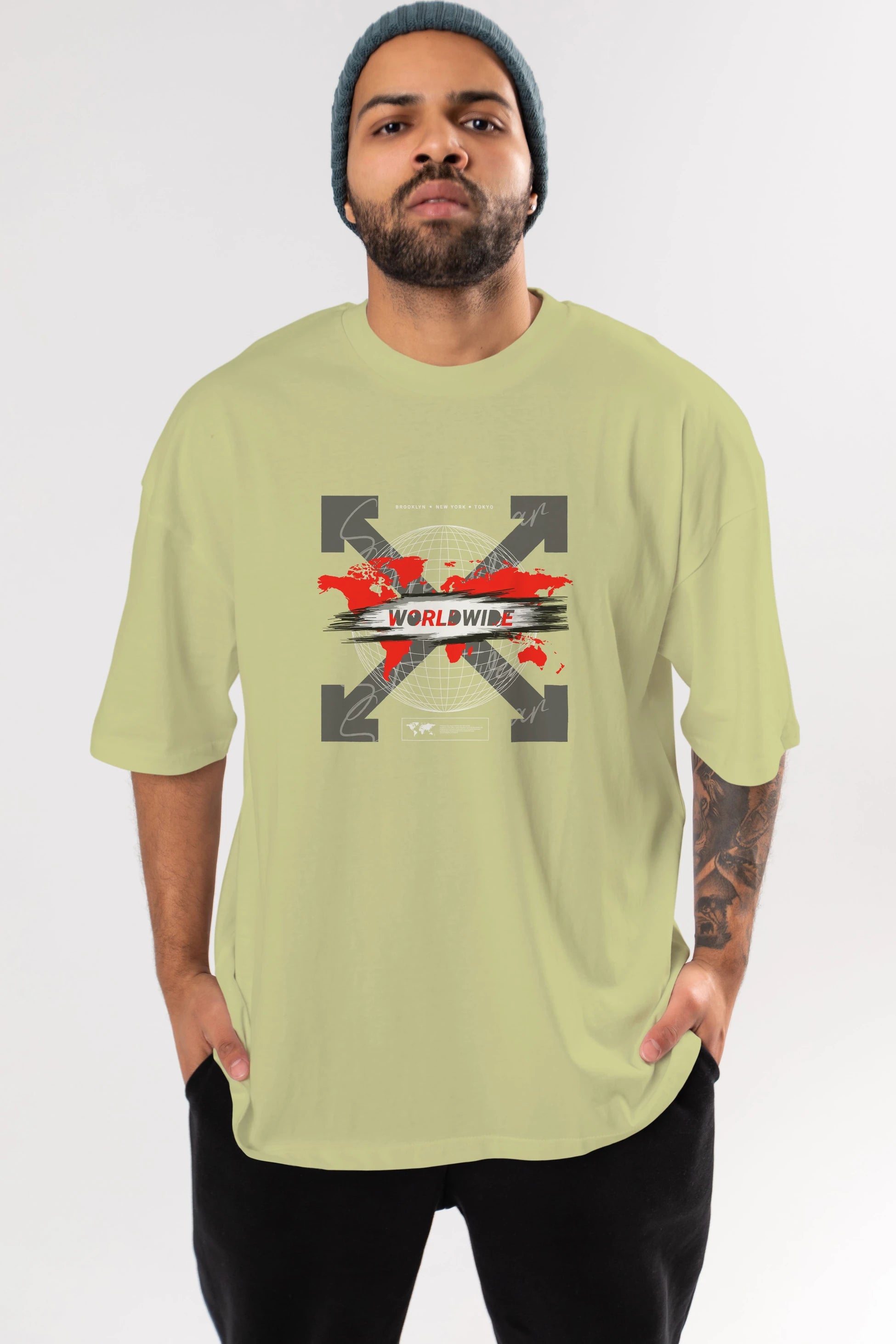 Worldwide Style Ön Baskılı Oversize t-shirt Erkek Kadın Unisex