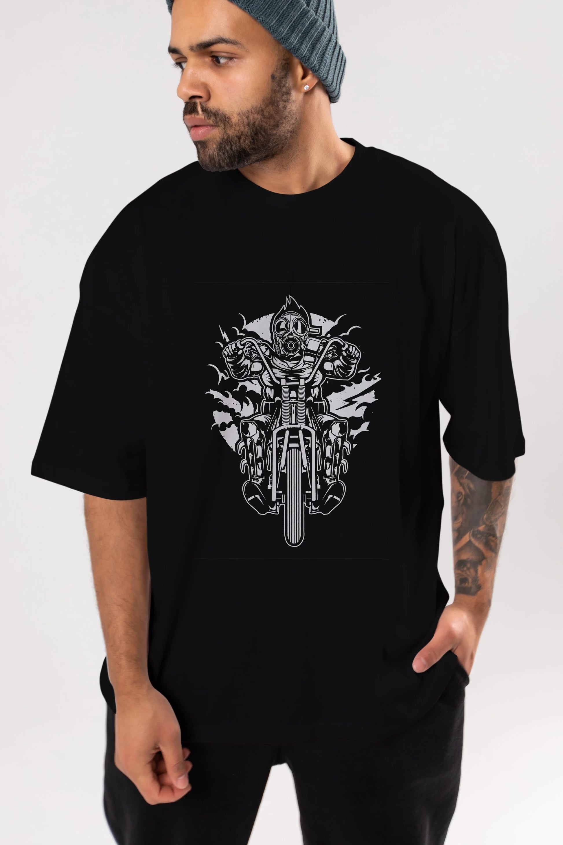 Gasmask Chopper Ön Baskılı Oversize t-shirt Erkek Kadın Unisex %100 Pamuk tişort