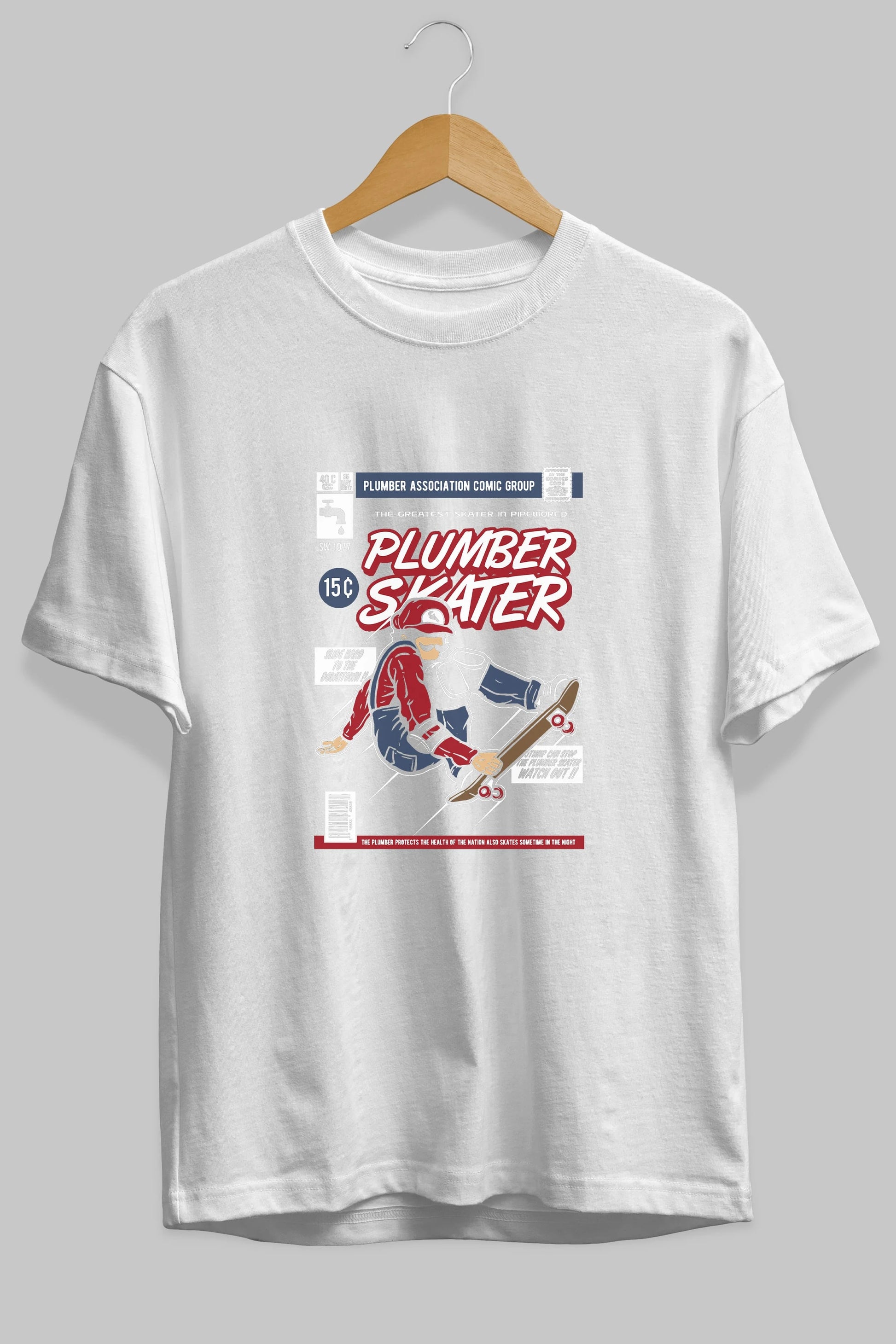 Plumber Skater Ön Baskılı Oversize t-shirt Erkek Kadın Unisex %100 Pamuk tişort