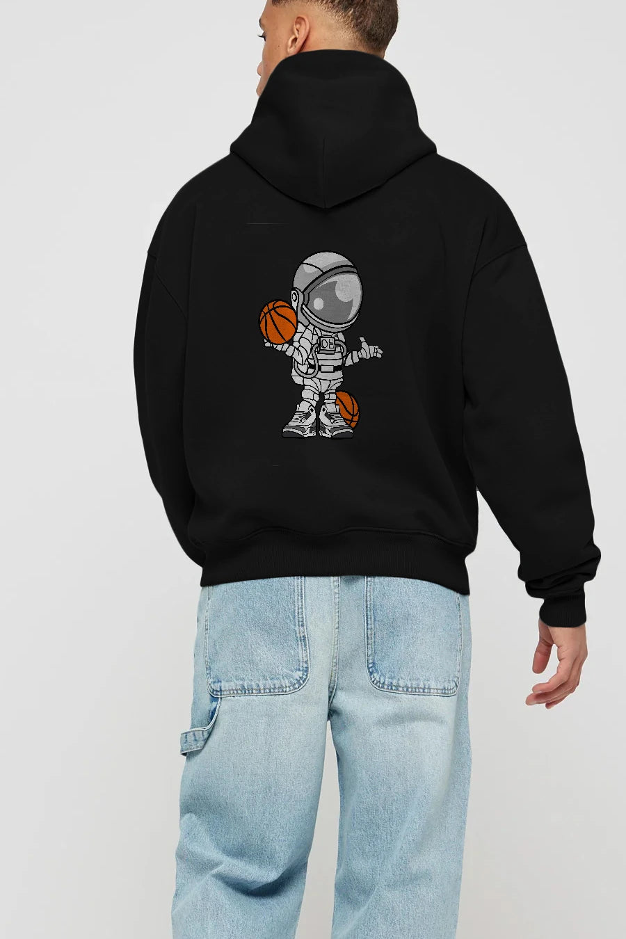 Astronaut Basketball Player Arka Baskılı Hoodie Oversize Kapüşonlu Sweatshirt Erkek Kadın Unisex