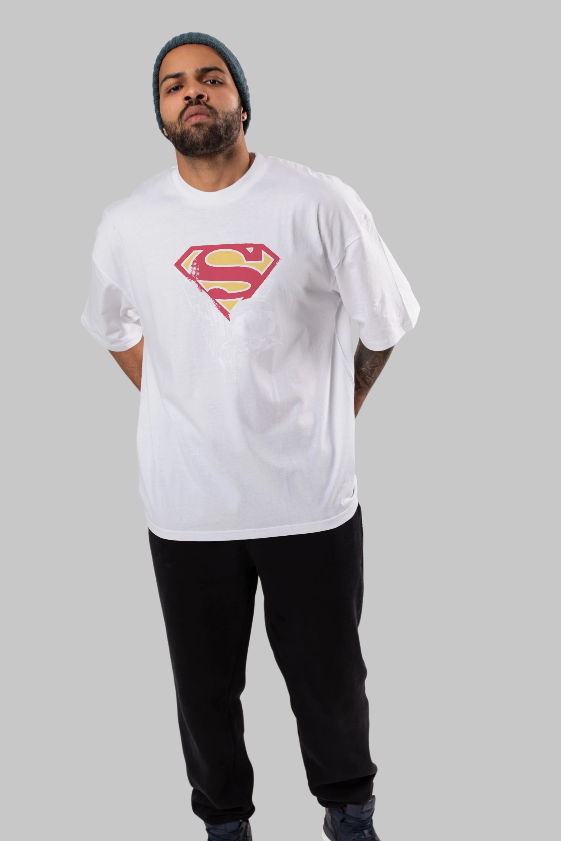 Superman Ön Baskılı Oversize t-shirt Erkek Kadın Unisex %100 Pamuk Bisiklet Yaka tişort