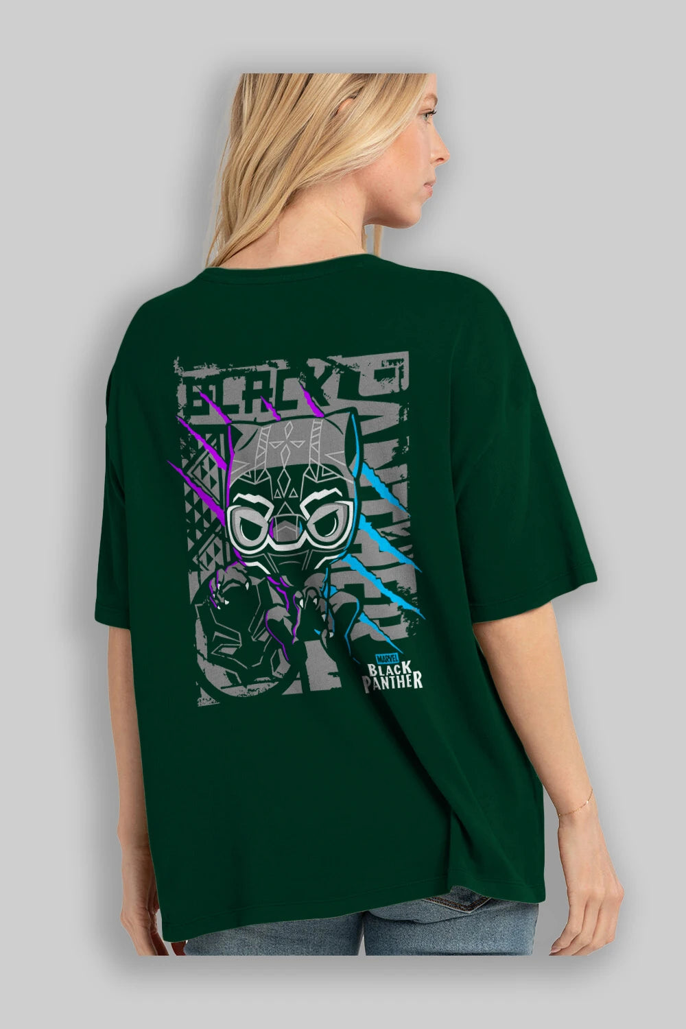 Black Panther Arka Baskılı Oversize t-shirt Erkek Kadın Unisex %100 Pamuk Bisiklet Yaka tişort